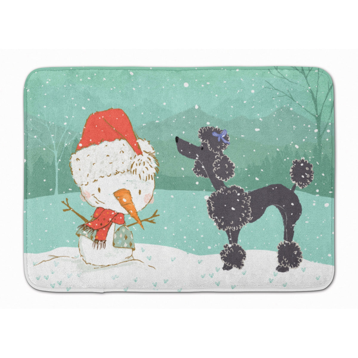 Caroline'S Treasures Black Poodle Snowman Christmas Machine Washable Memory Foam Mat, Multicolor