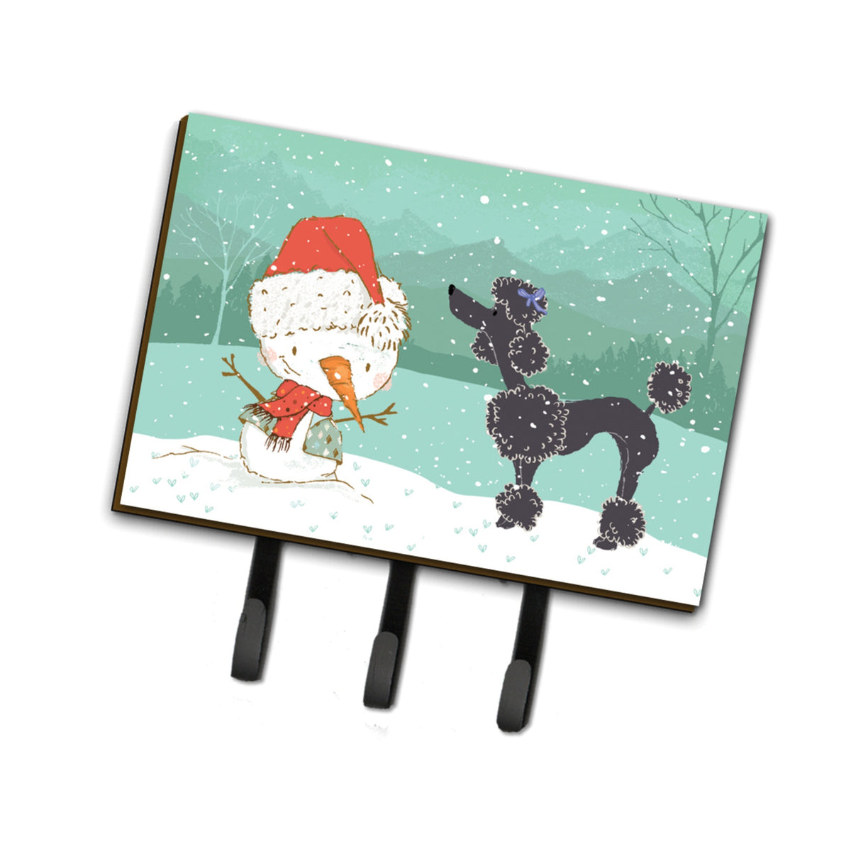 Caroline'S Treasures Black Poodle Snowman Christmas Leash Or Key Holder Hooks, Multicolor