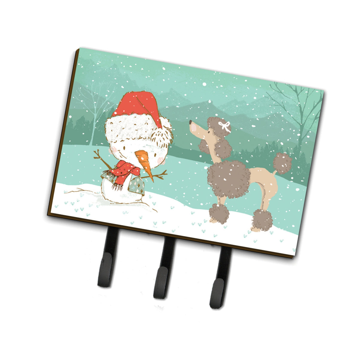 Caroline'S Treasures Chocolate Poodle Snowman Christmas Leash Or Key Holder Hooks, Multicolor