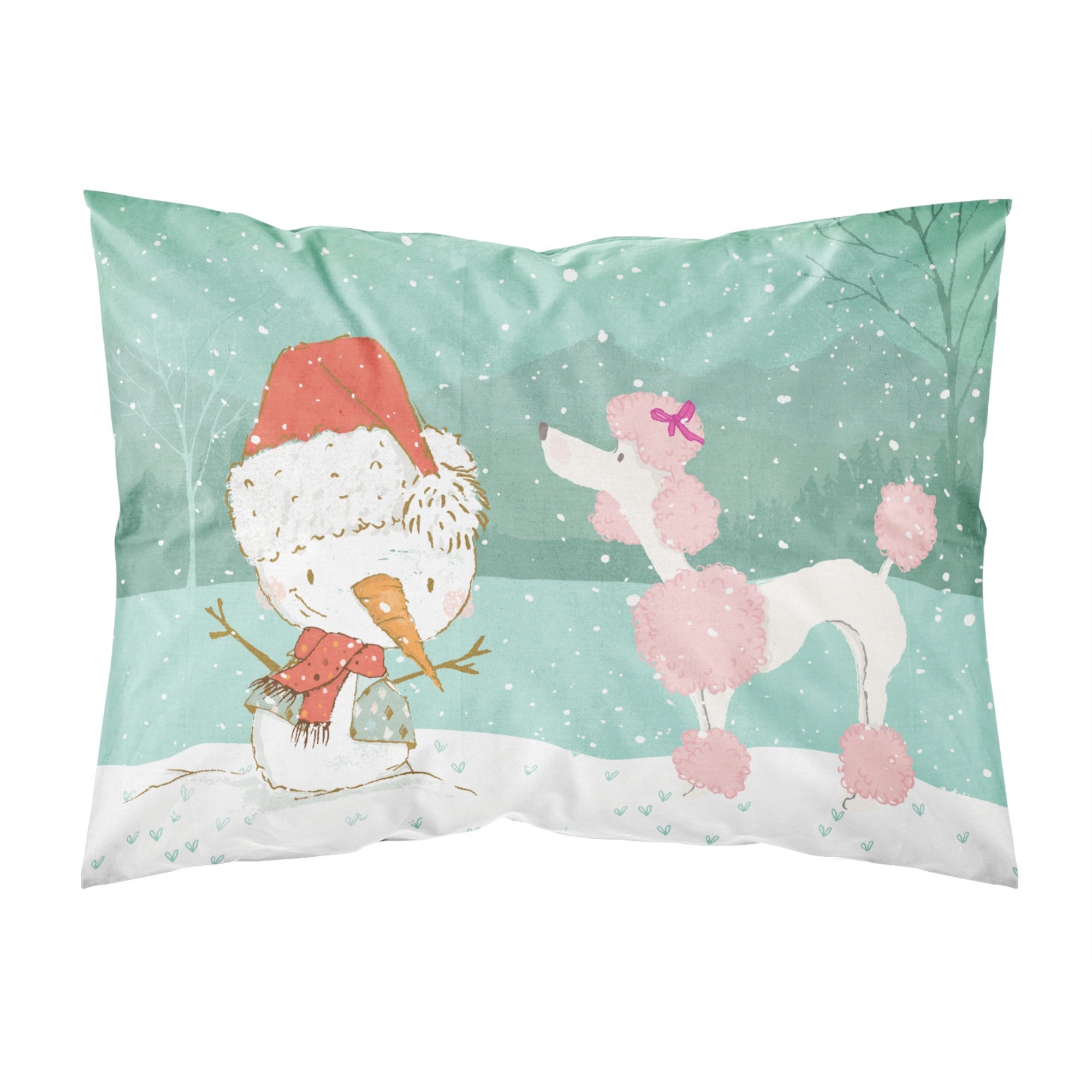 Caroline'S Treasures Snowman Pink Poodle Christmas Fabric Standard Pillowcase
