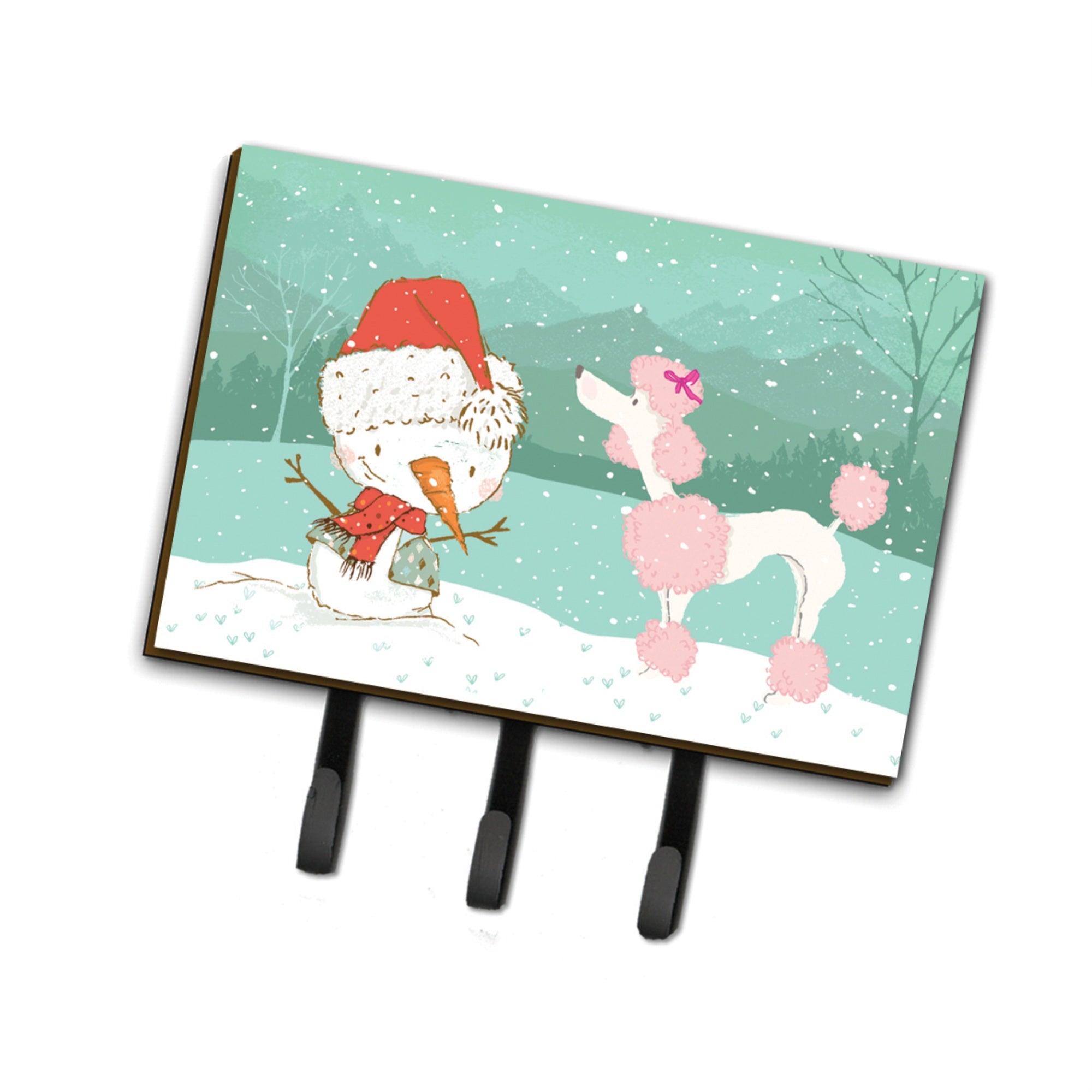 Caroline'S Treasures Pink Poodle Snowman Christmas Leash Or Key Holder Hooks