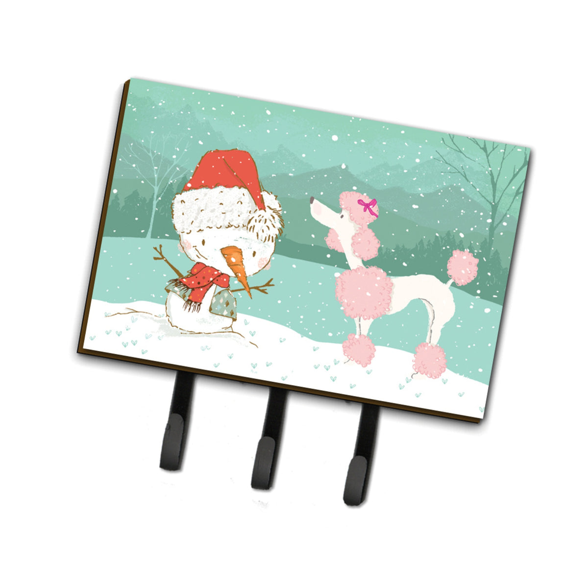 Caroline'S Treasures Pink Poodle Snowman Christmas Leash Or Key Holder Hooks