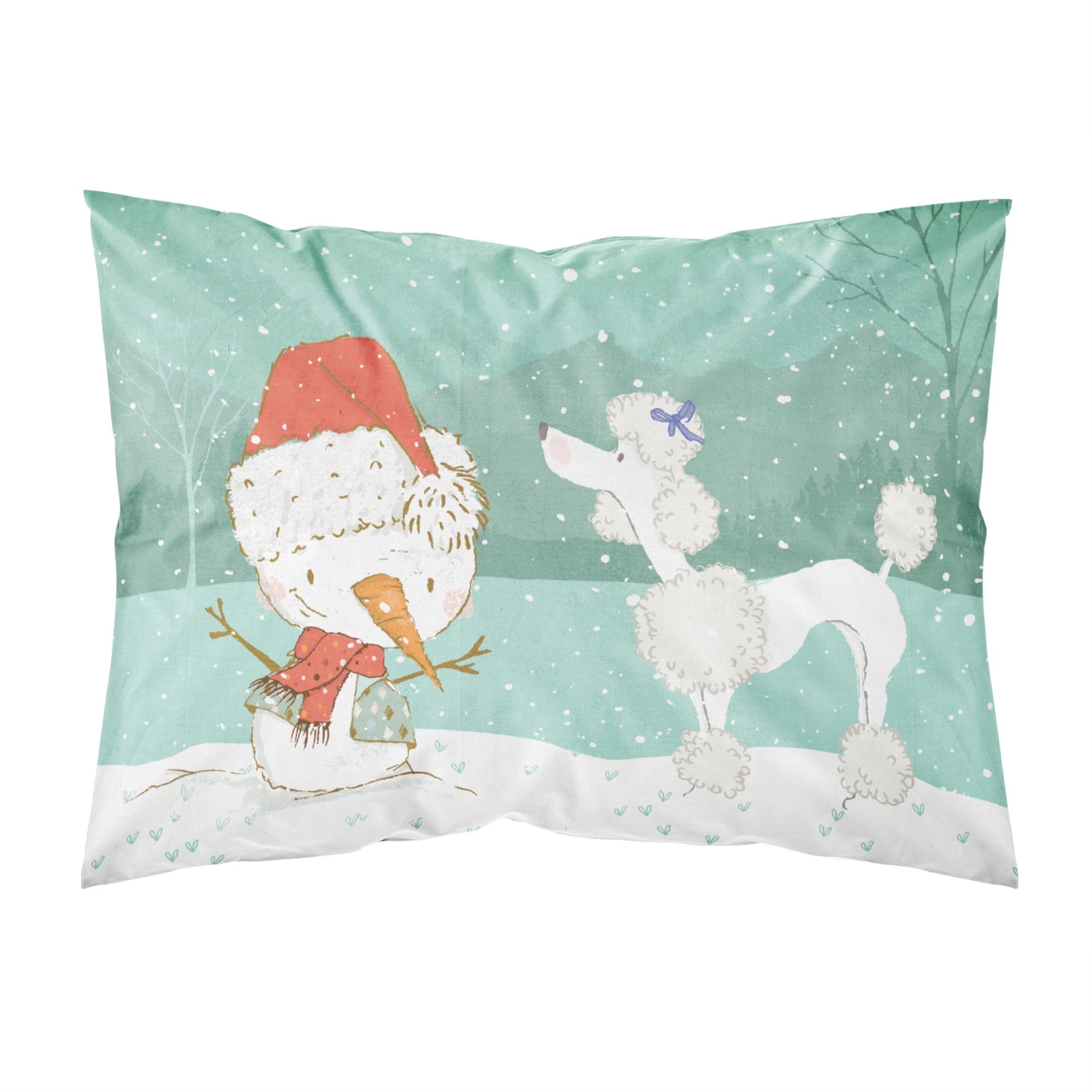 Caroline'S Treasures Snowman White Poodle Christmas Fabric Standard Pillowcase