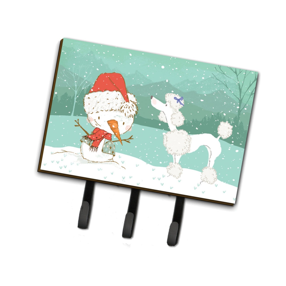 Caroline'S Treasures White Poodle Snowman Christmas Leash Or Key Holder Hooks