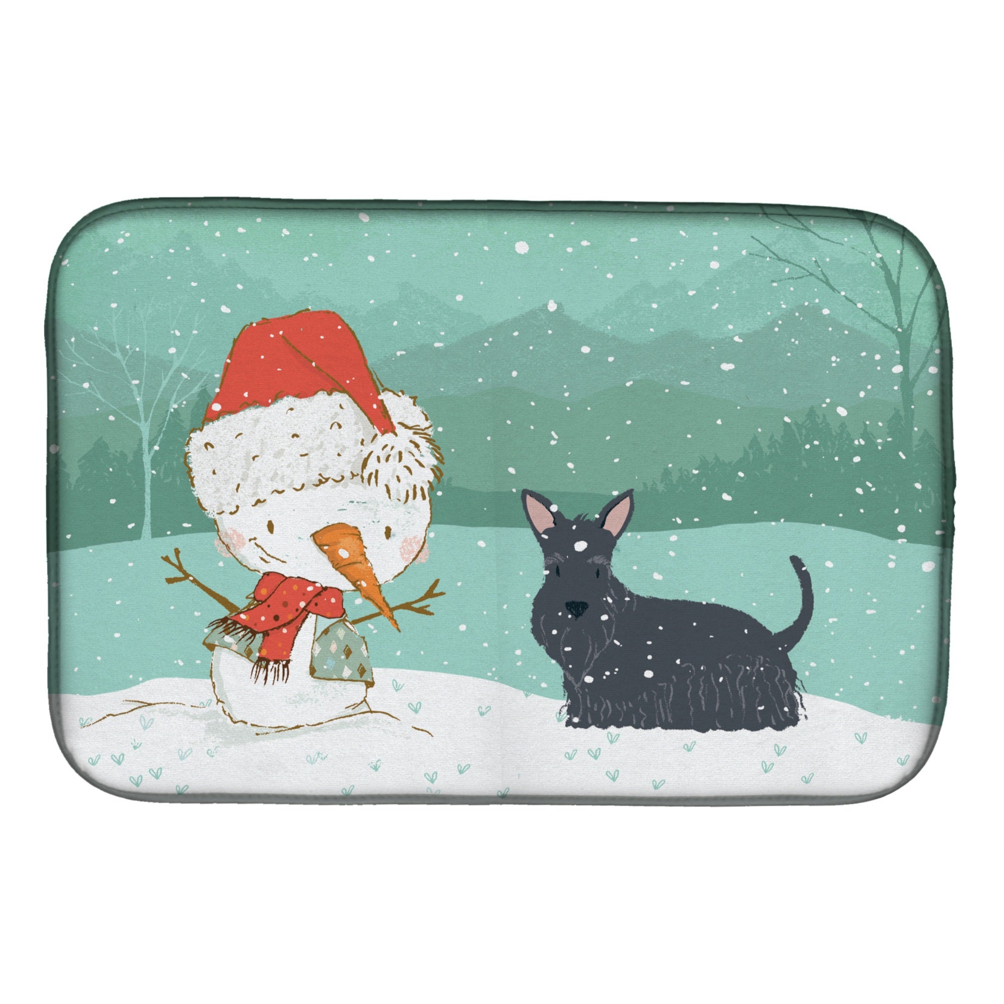 Caroline'S Treasures Scottish Terrier Snowman Christmas Dish Drying Mat, 14 X 21, Multicolor
