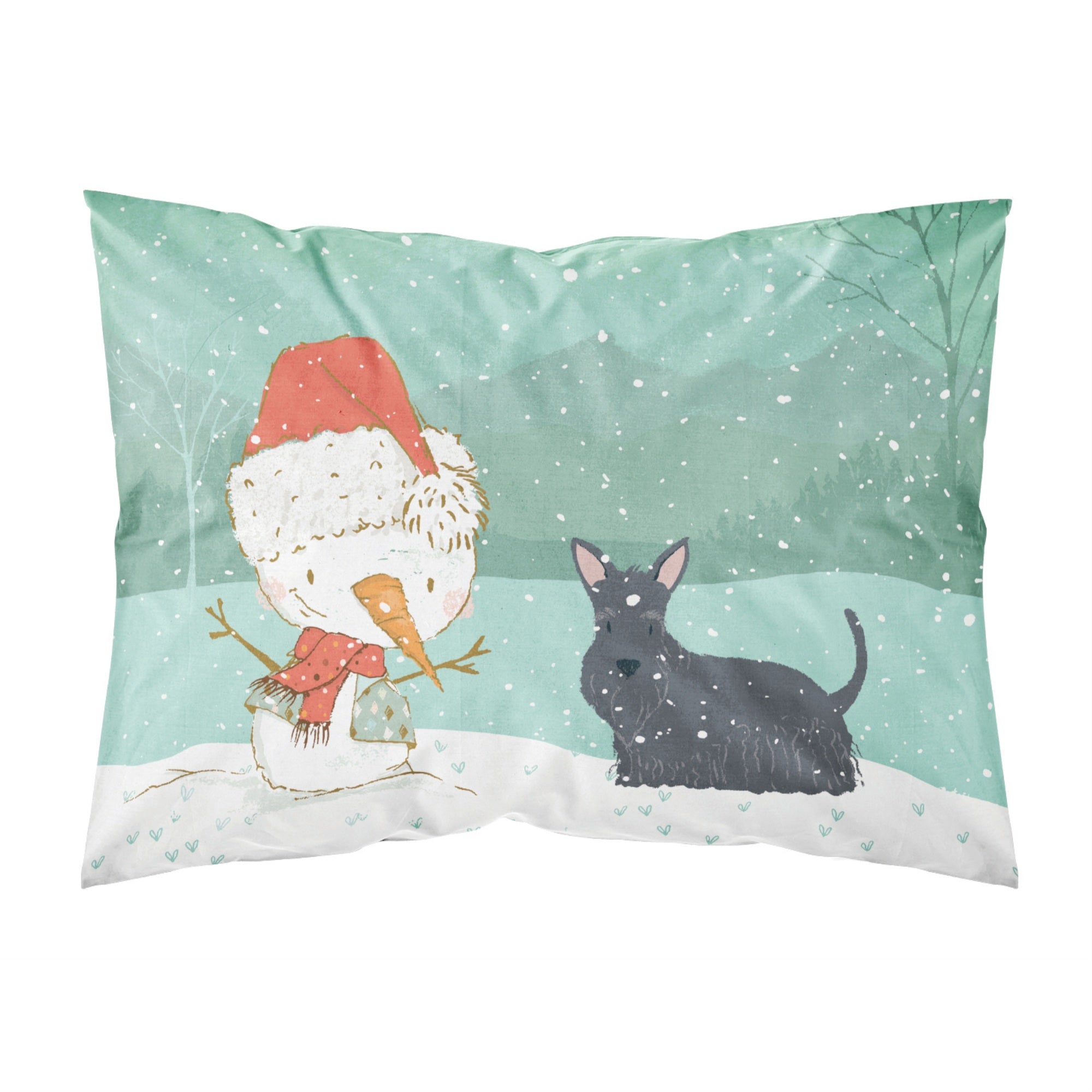Caroline'S Treasures Snowman Scottish Terrier Christmas Fabric Standard Pillowcase