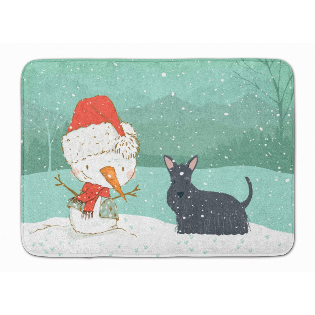Caroline'S Treasures Scottish Terrier Snowman Christmas Machine Washable Memory Foam Mat, Multicolor