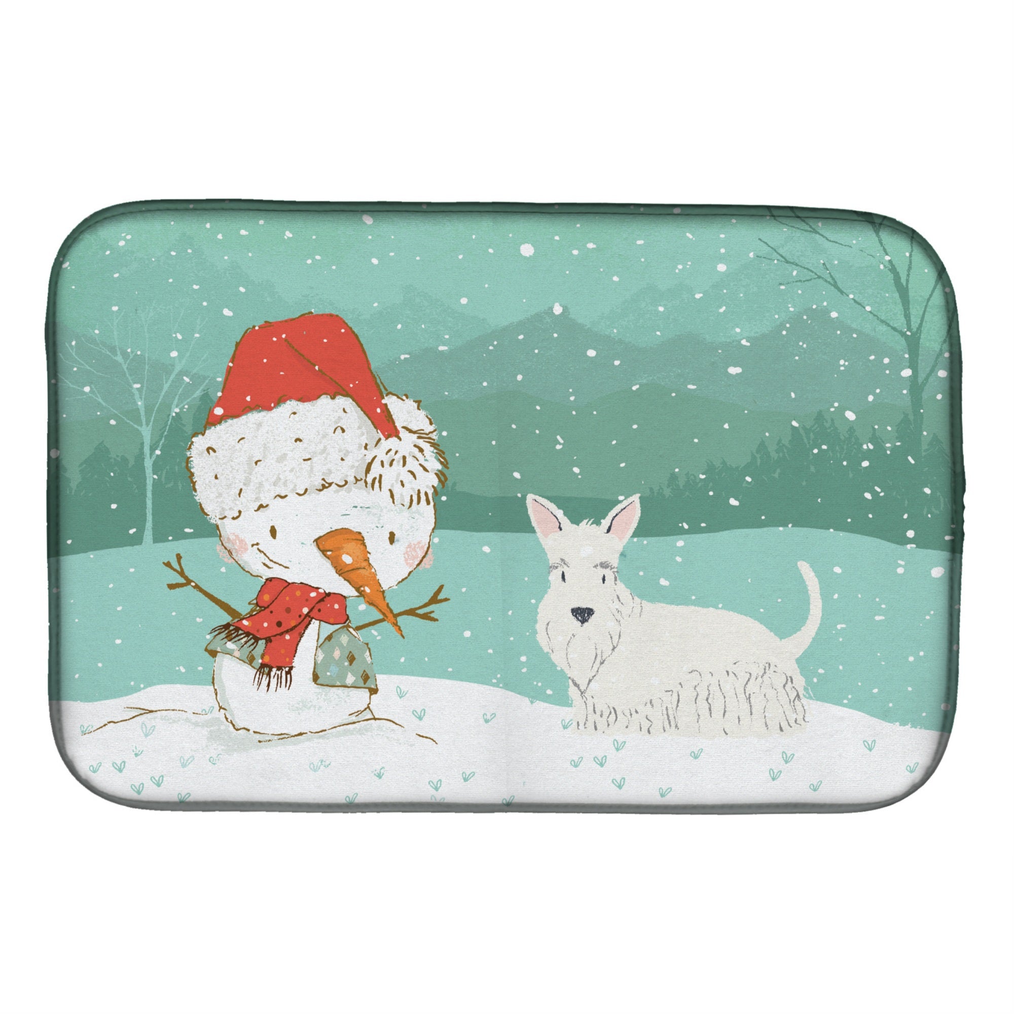 Caroline'S Treasures Wheaten Scottish Terrier Snowman Christmas Dish Drying Mat, 14 X 21