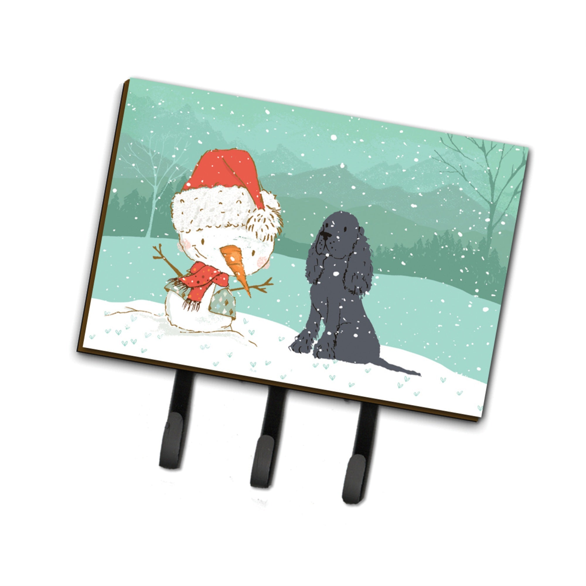 Caroline'S Treasures Black Spaniel Snowman Christmas Leash Or Key Holder Hooks, Multicolor