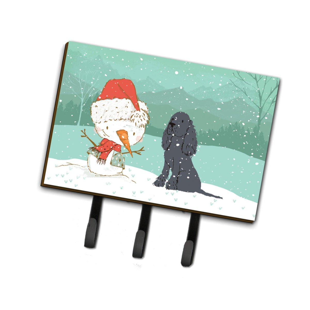 Caroline'S Treasures Black Spaniel Snowman Christmas Leash Or Key Holder Hooks, Multicolor
