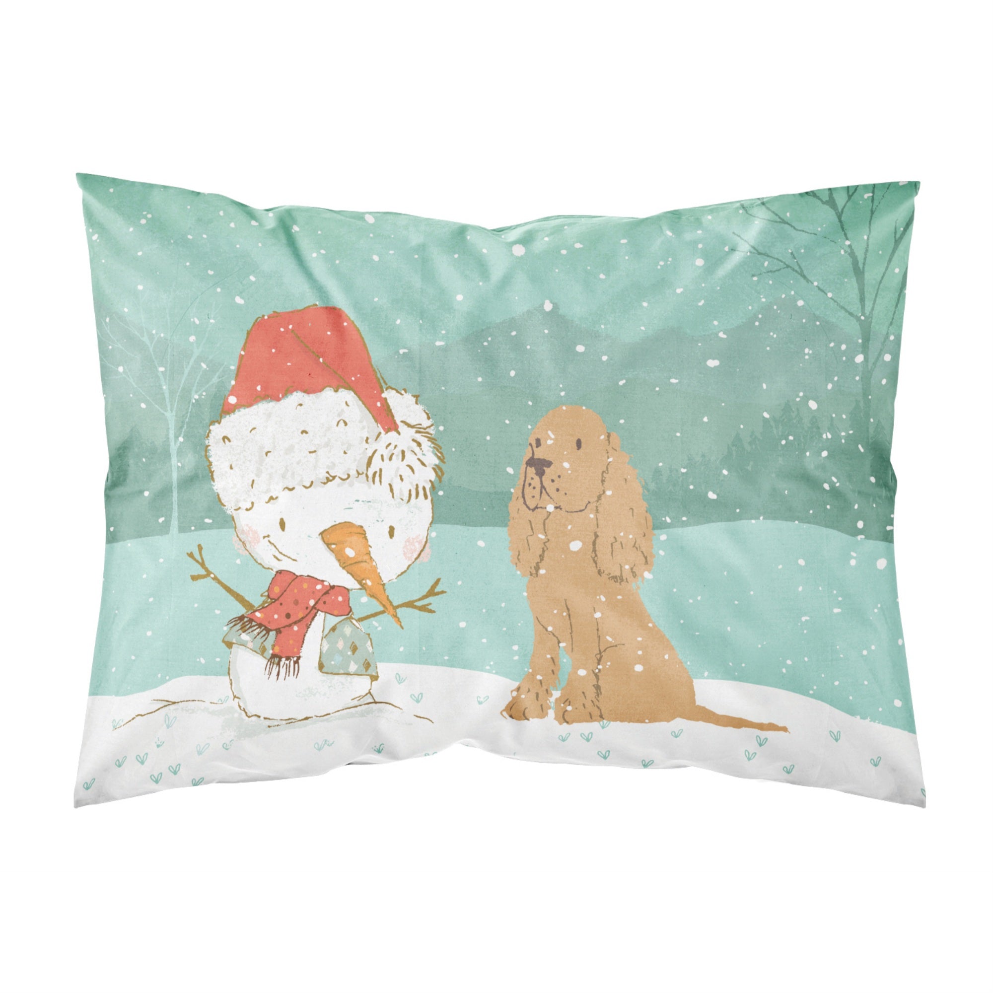 Caroline'S Treasures Tan Spaniel Snowman Christmas Fabric Standard Pillowcase, Multicolor