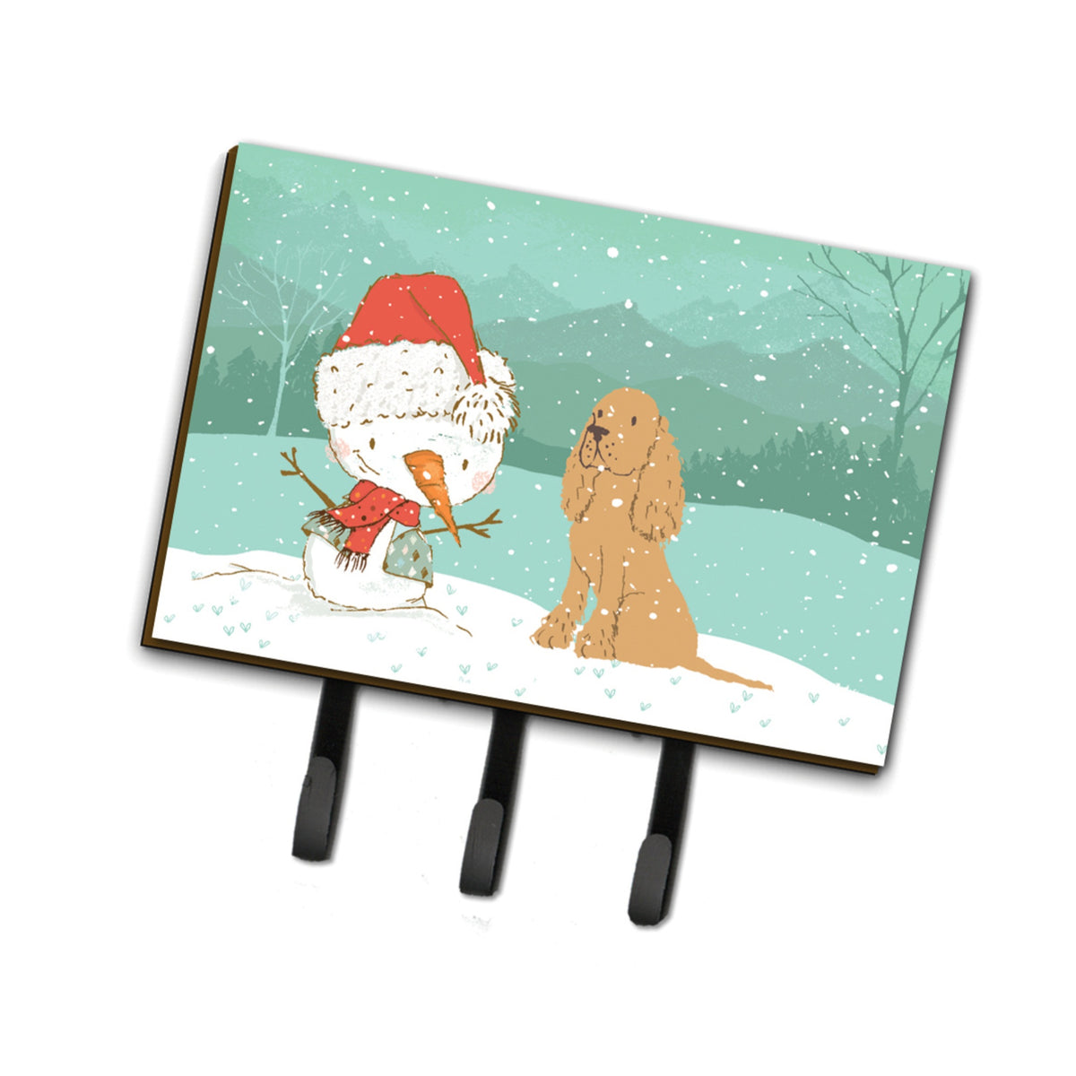 Caroline'S Treasures Tan Spaniel Snowman Christmas Leash Or Key Holder Hooks, Multicolor