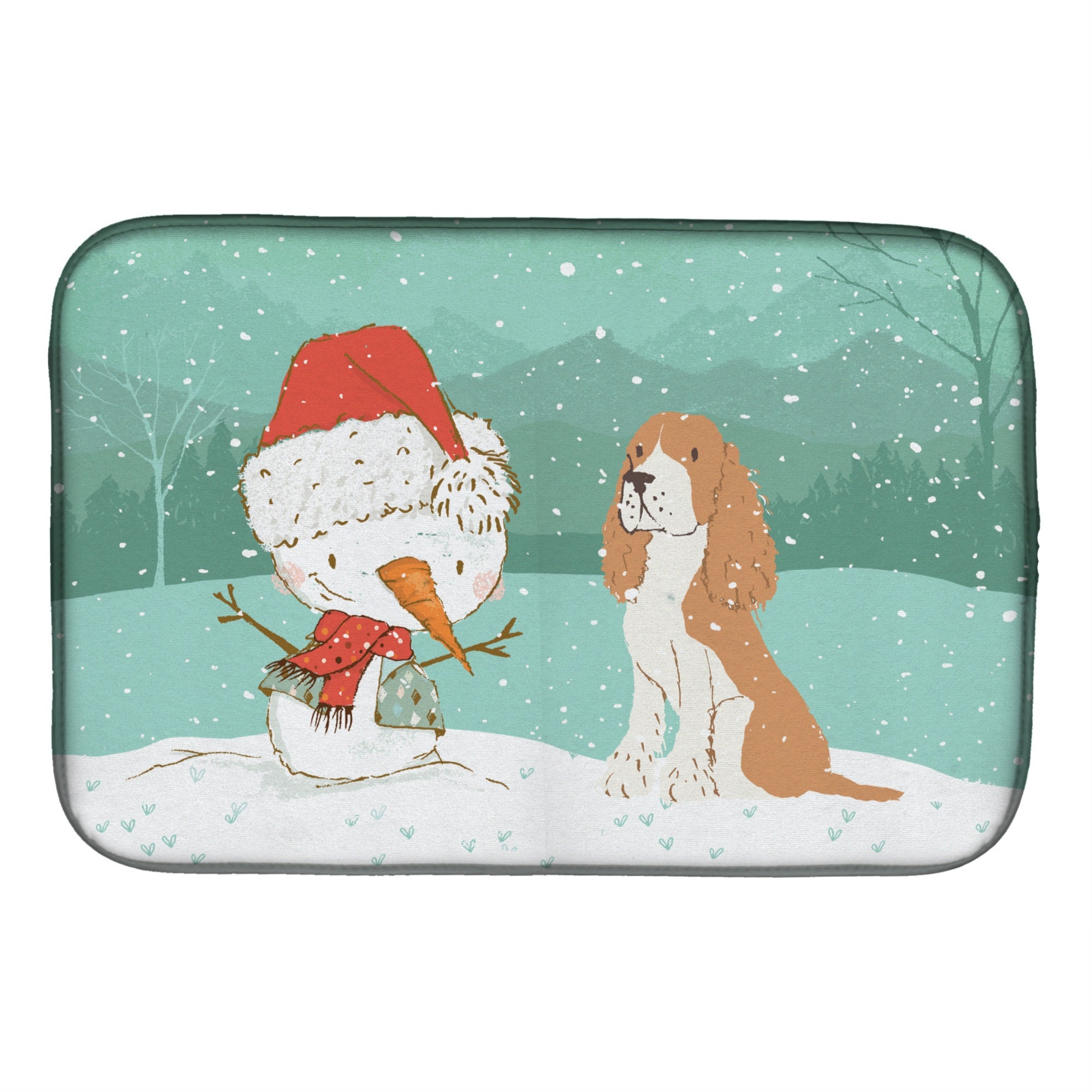 Caroline'S Treasures Red Spaniel Snowman Christmas Dish Drying Mat, 14 X 21, Multicolor