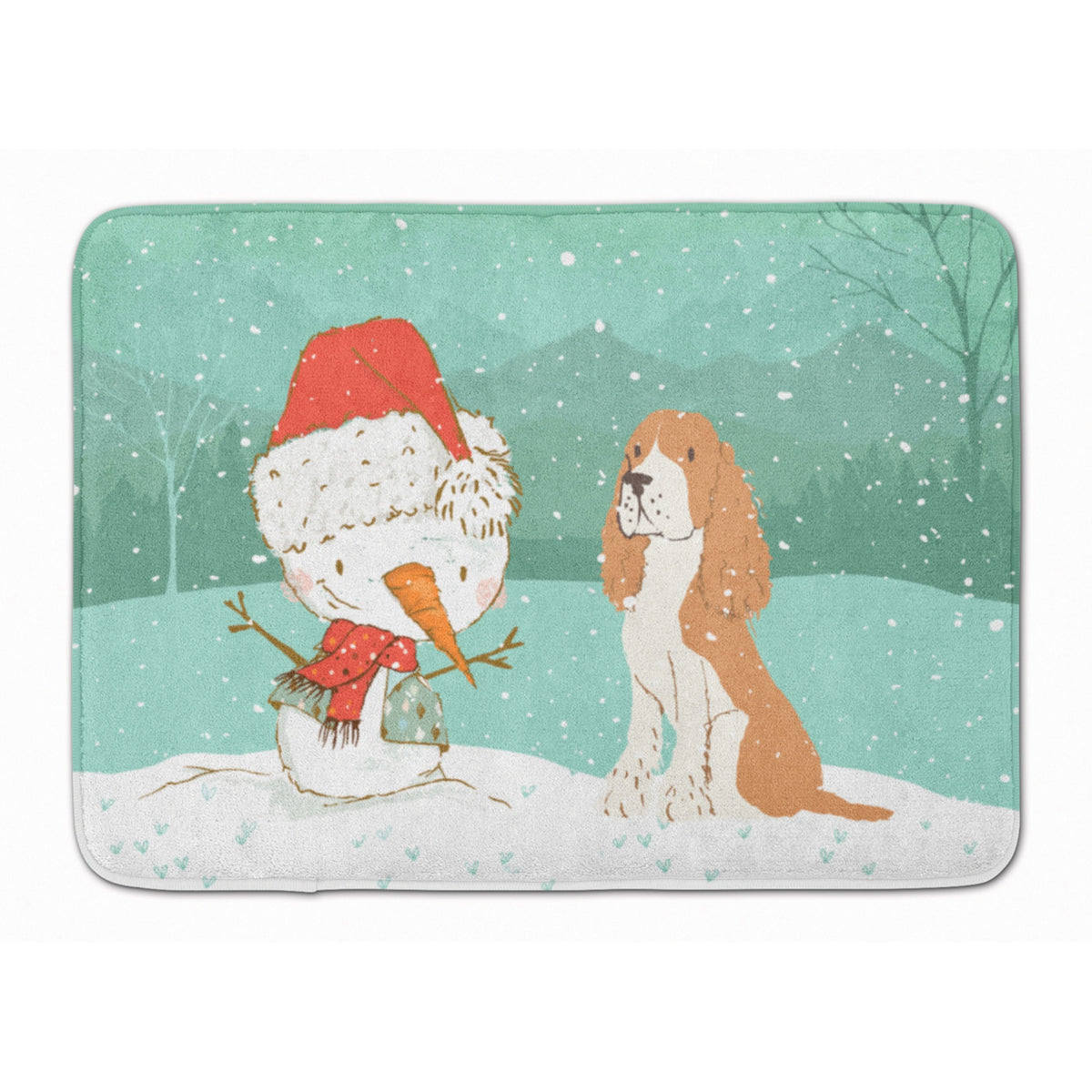 Caroline'S Treasures Red Spaniel Snowman Christmas Machine Washable Memory Foam Mat, Multicolor