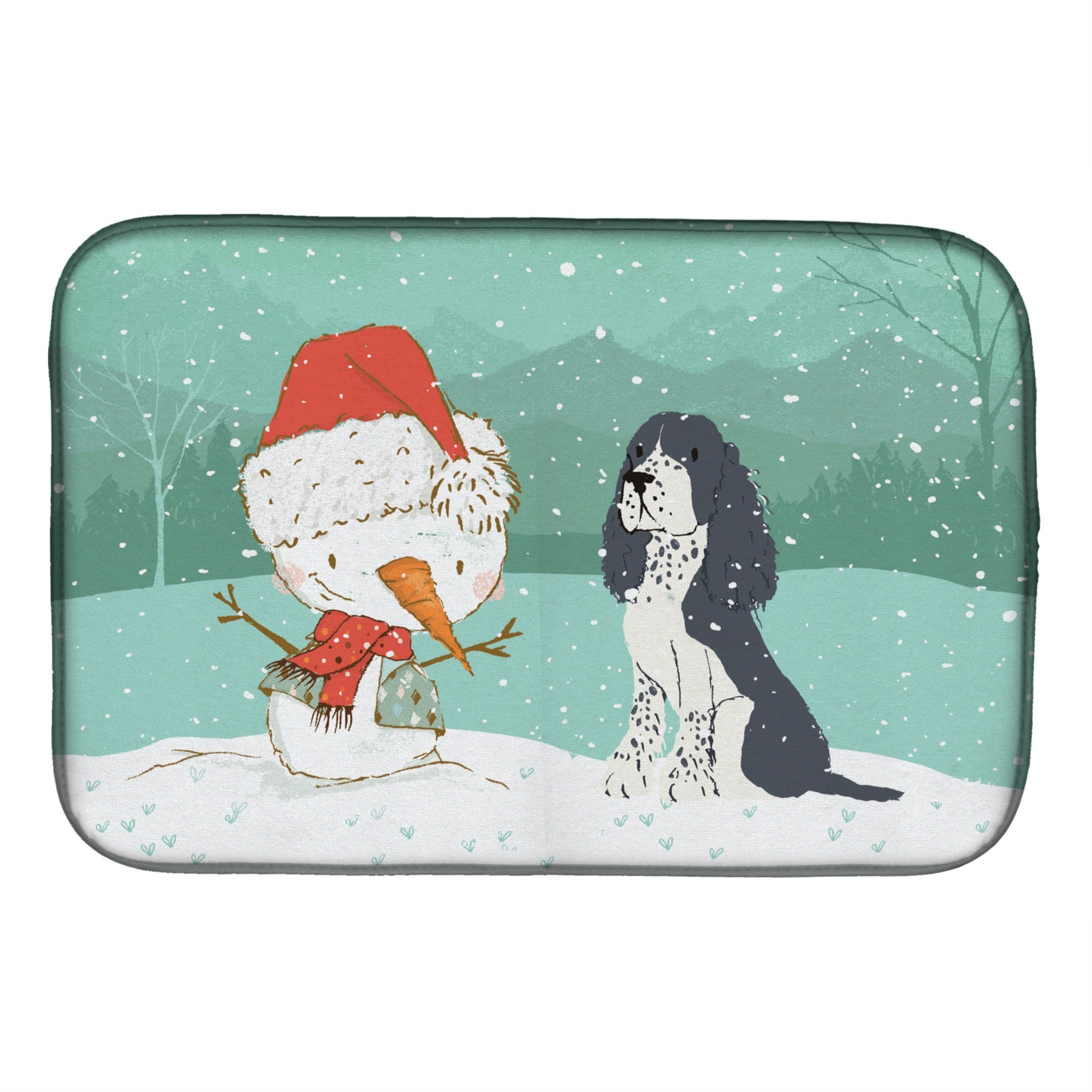 Caroline'S Treasures English Springer Spaniel Snowman Christmas Dish Drying Mat, 14 X 21