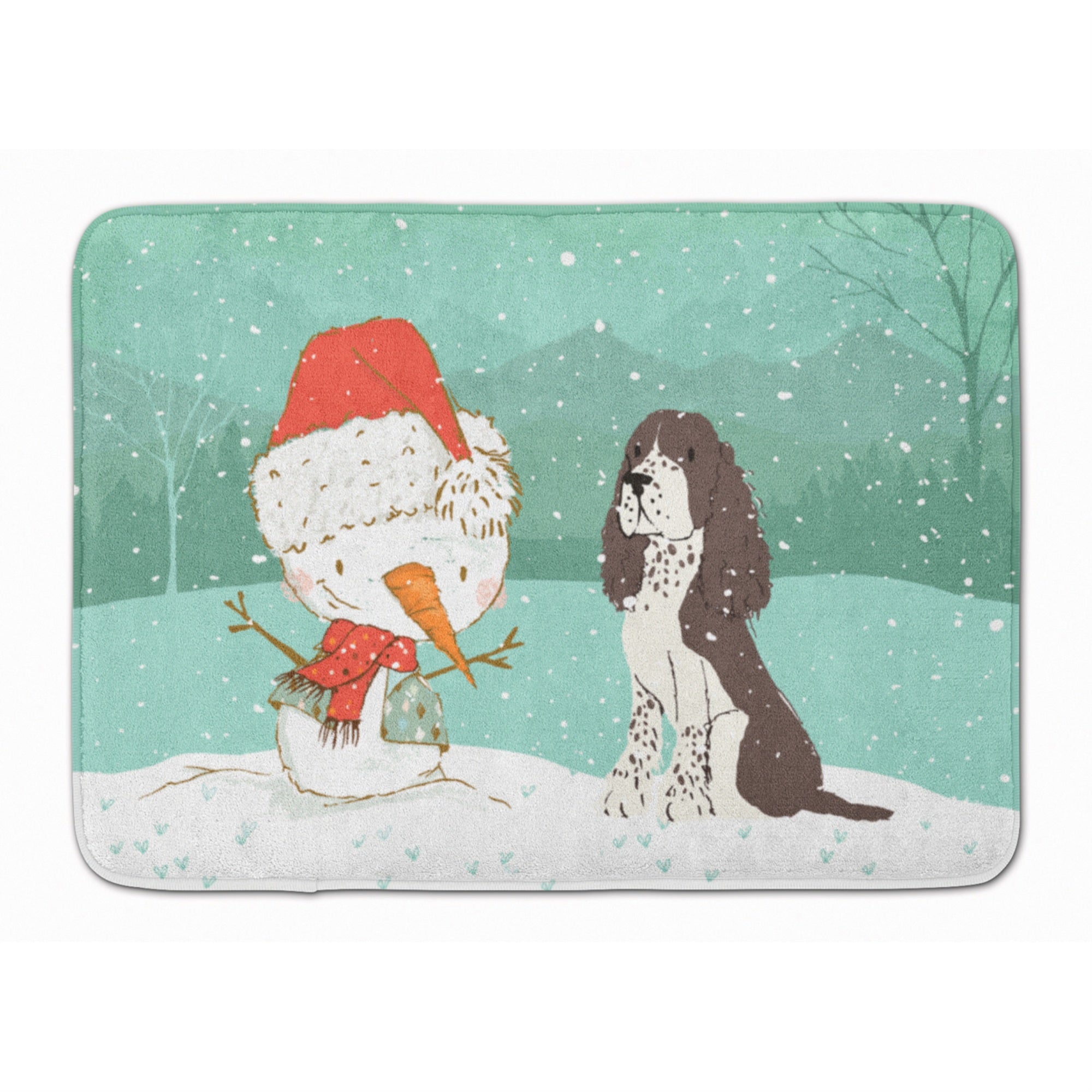 Caroline'S Treasures Brown English Springer Spaniel Snowman Christmas Machine Washable Memory Foam Mat, Multicolor