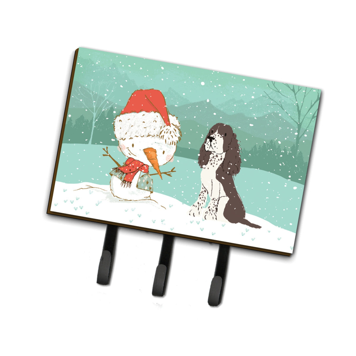 Caroline'S Treasures Brown English Springer Spaniel Snowman Christmas Leash Or Key Holder Hooks, Multicolor