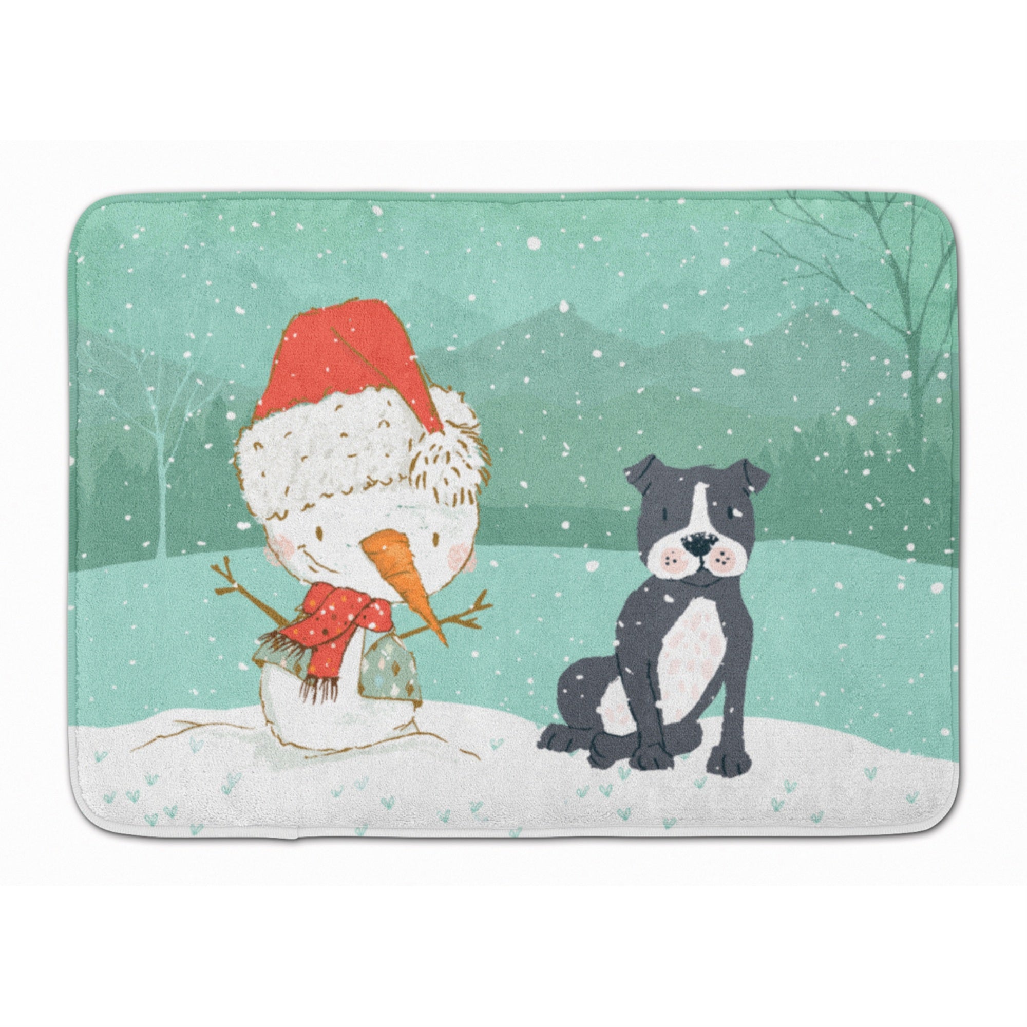 Caroline'S Treasures Black Staffie Snowman Christmas Machine Washable Memory Foam Mat, Multicolor