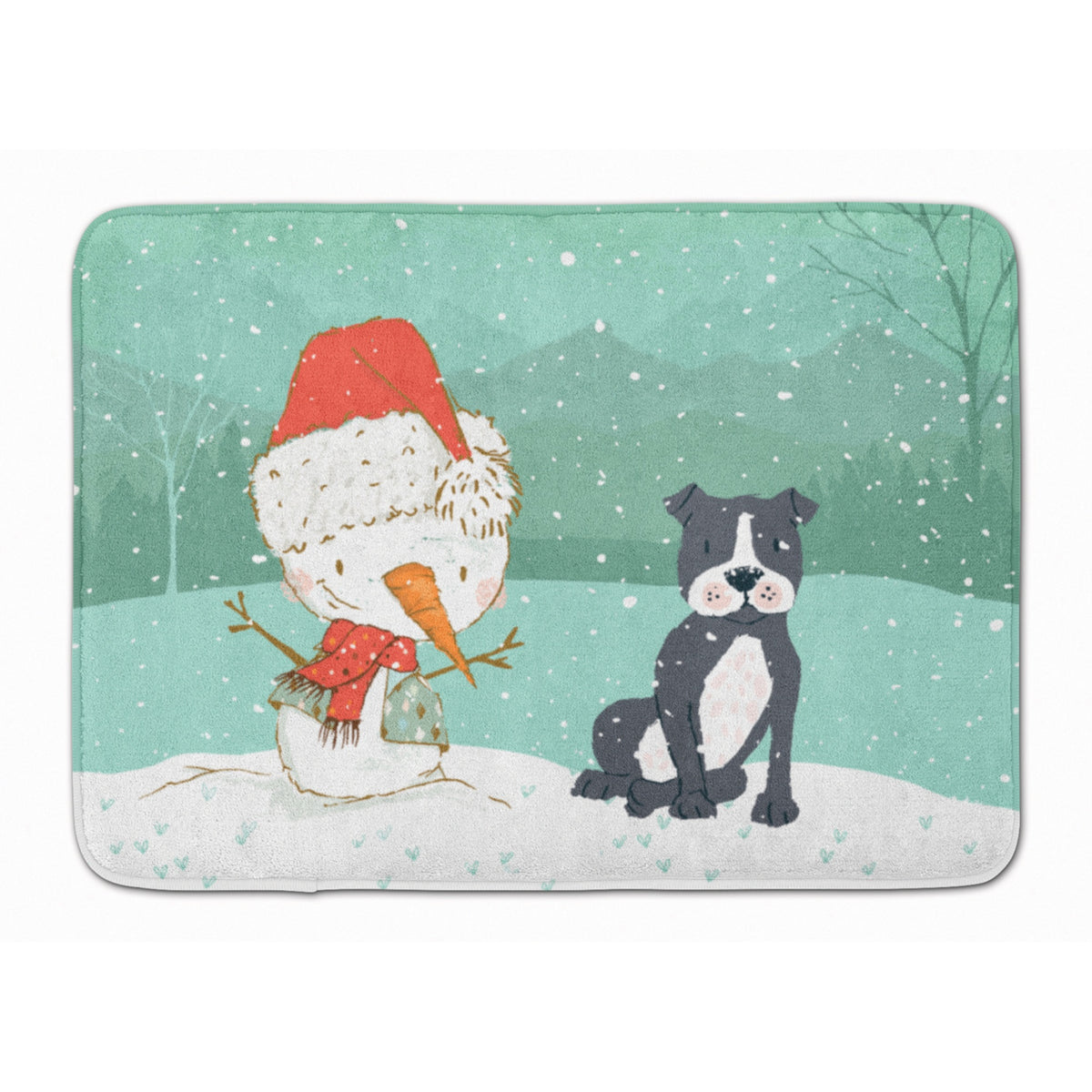 Caroline'S Treasures Black Staffie Snowman Christmas Machine Washable Memory Foam Mat, Multicolor