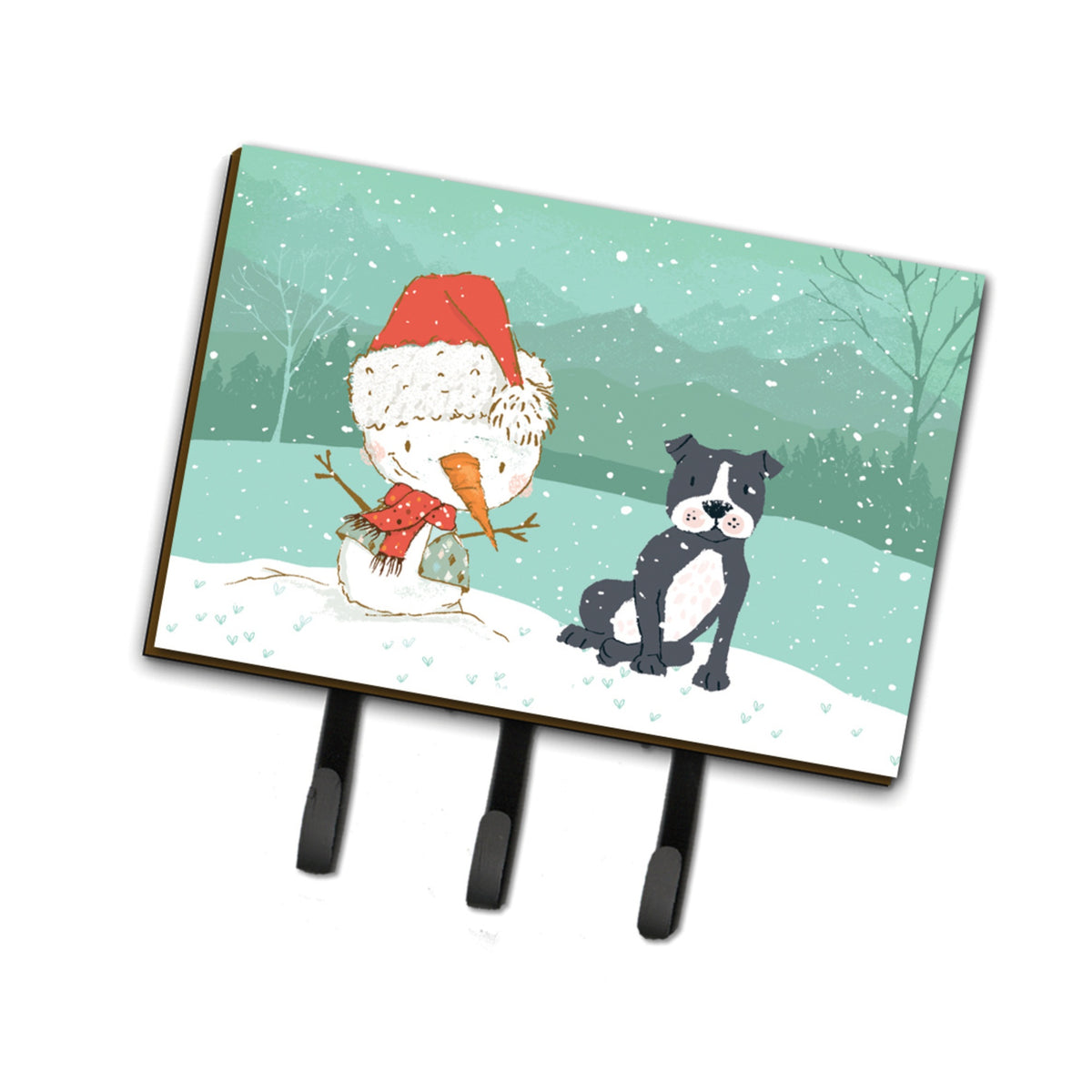 Caroline'S Treasures Black Staffie Snowman Christmas Leash Or Key Holder Hooks, Multicolor