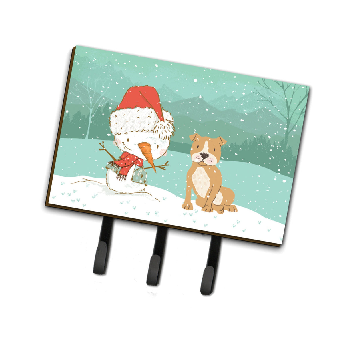 Caroline'S Treasures Brown Staffie Snowman Christmas Leash Or Key Holder Hooks, Multicolor