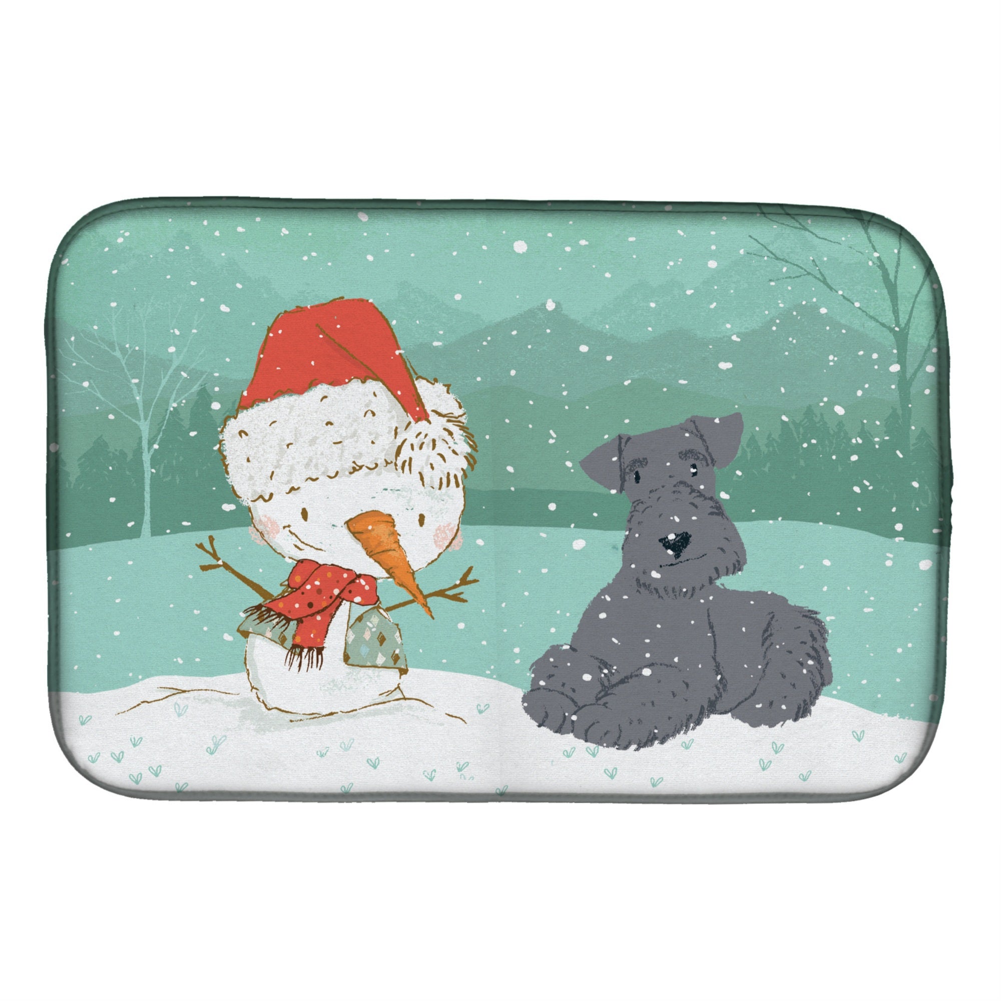Caroline'S Treasures Lakeland Terrier Snowman Christmas Dish Drying Mat, 14 X 21, Multicolor