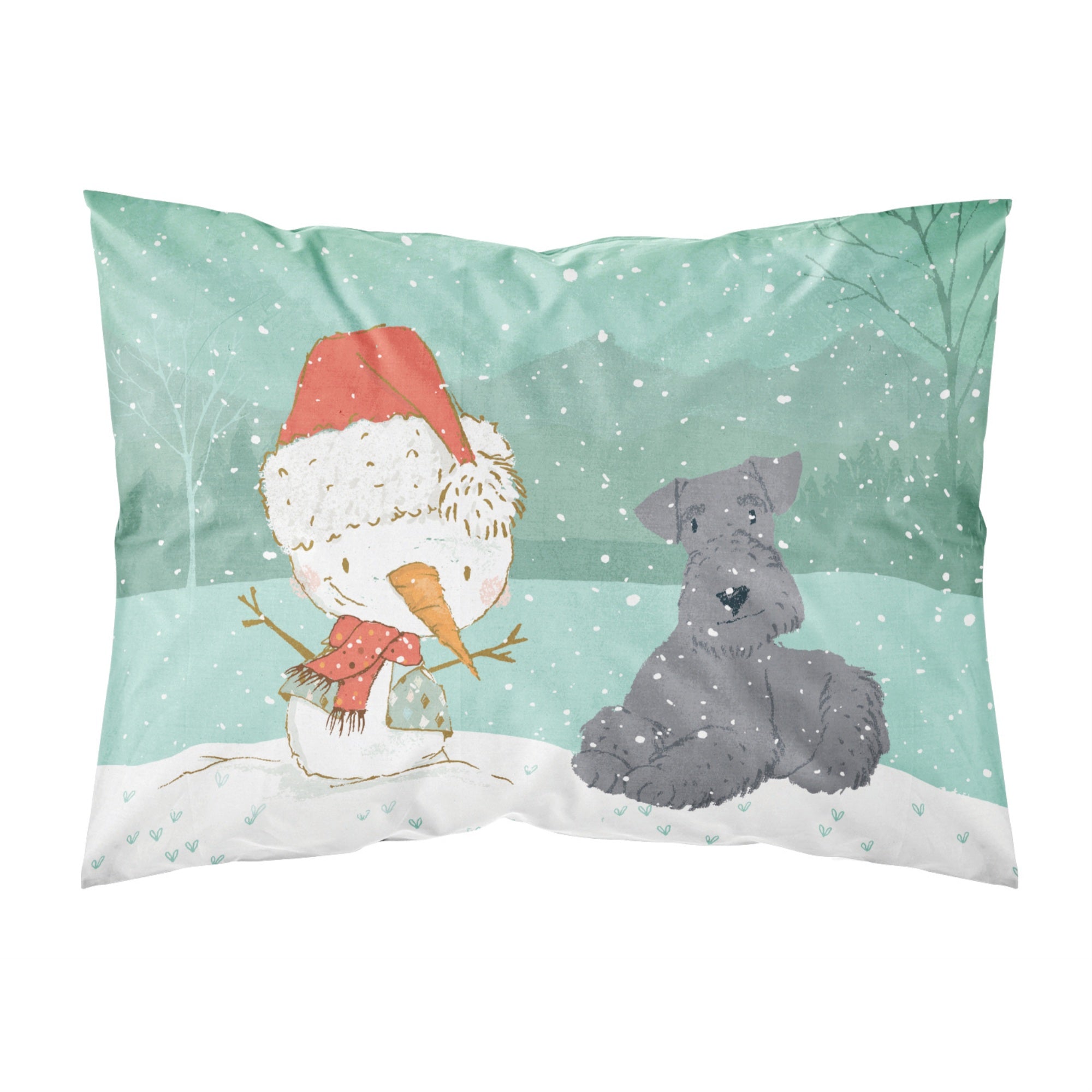 Caroline'S Treasures Lakeland Terrier Snowman Christmas Fabric Standard Pillowcase, Multicolor