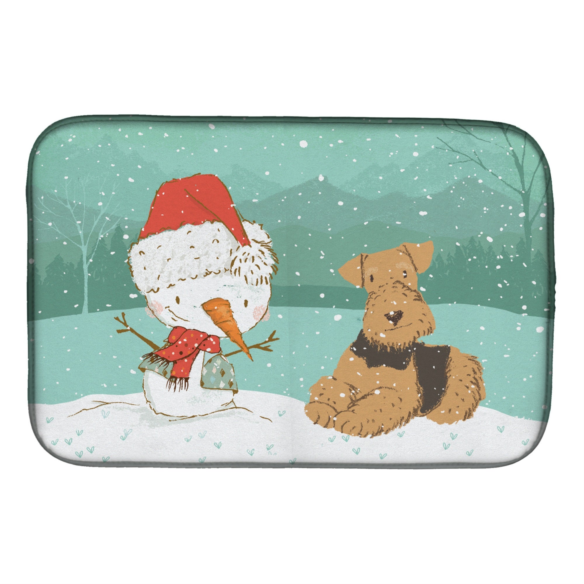 Caroline'S Treasures Airedale Terrier Snowman Christmas Dish Drying Mat, 14 X 21