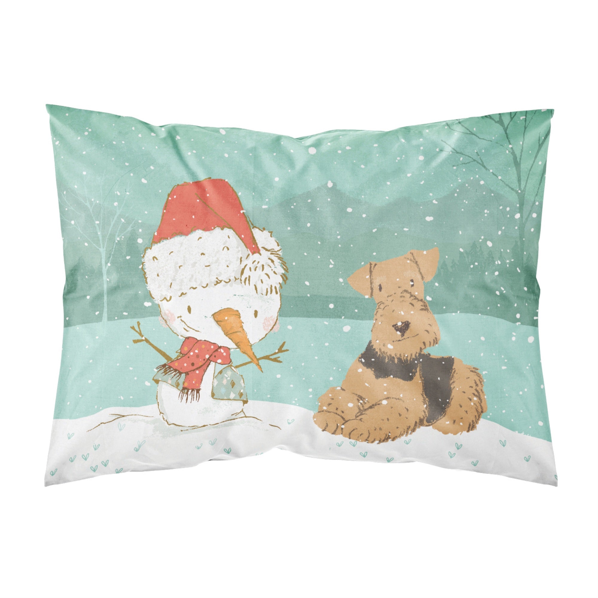 Caroline'S Treasures Snowman Airedale Terrier Christmas Fabric Standard Pillowcase