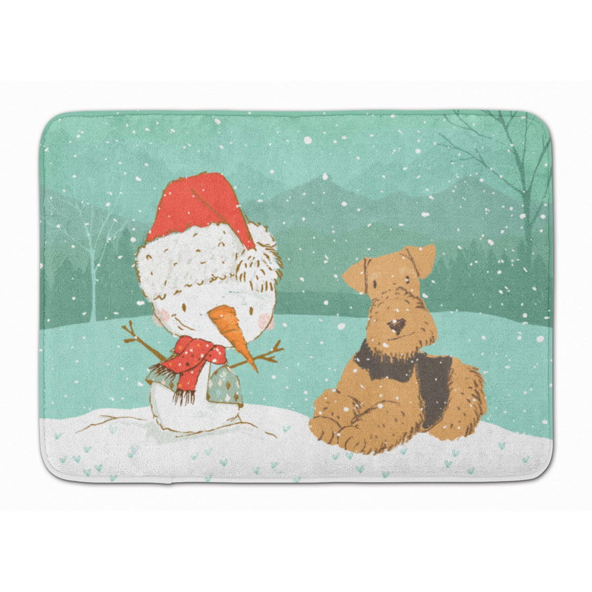 Caroline'S Treasures Airedale Terrier Snowman Christmas Machine Washable Memory Foam Mat, Multicolor