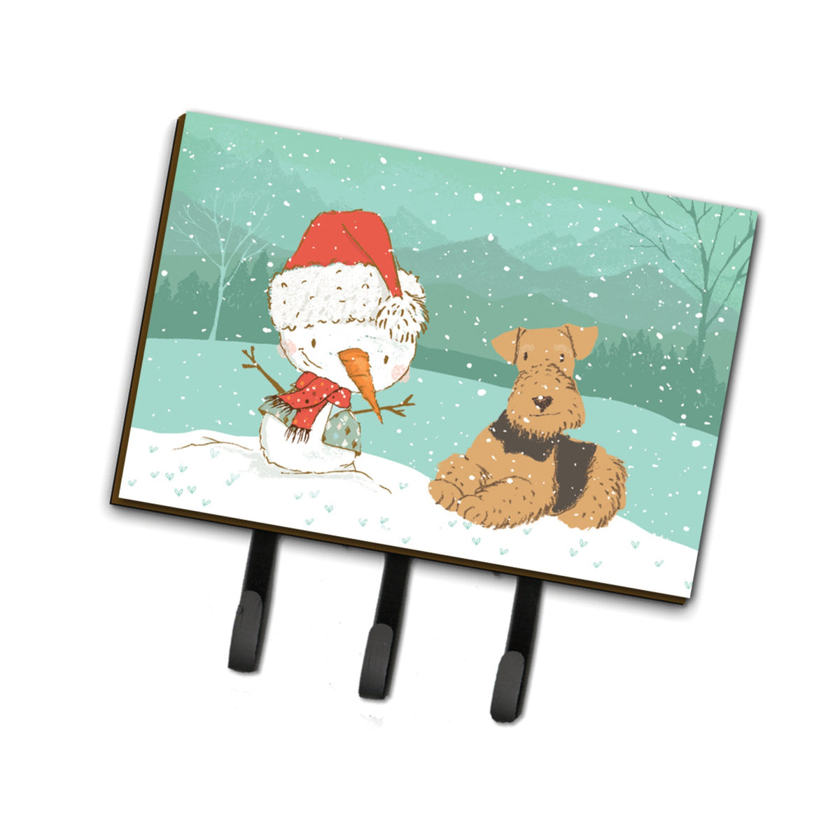 Caroline'S Treasures Airedale Terrier Snowman Christmas Leash Or Key Holder Hooks, Multicolor