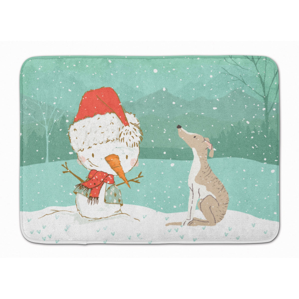 Caroline'S Treasures Whippet Snowman Christmas Machine Washable Memory Foam Mat, Multicolor