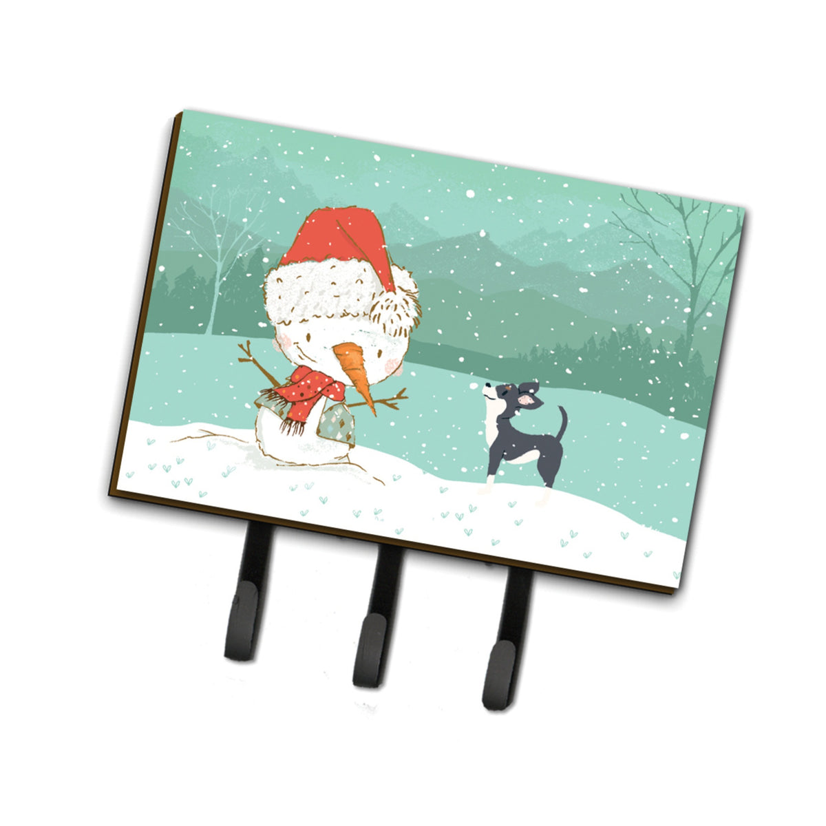 Caroline'S Treasures Black Chihuahua Snowman Christmas Leash Or Key Holder Hooks, Multicolor