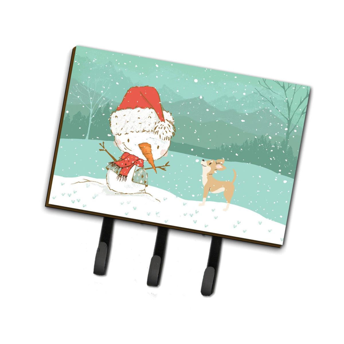 Caroline'S Treasures Tan Chihuahua Snowman Christmas Leash Or Key Holder Hooks, Multicolor