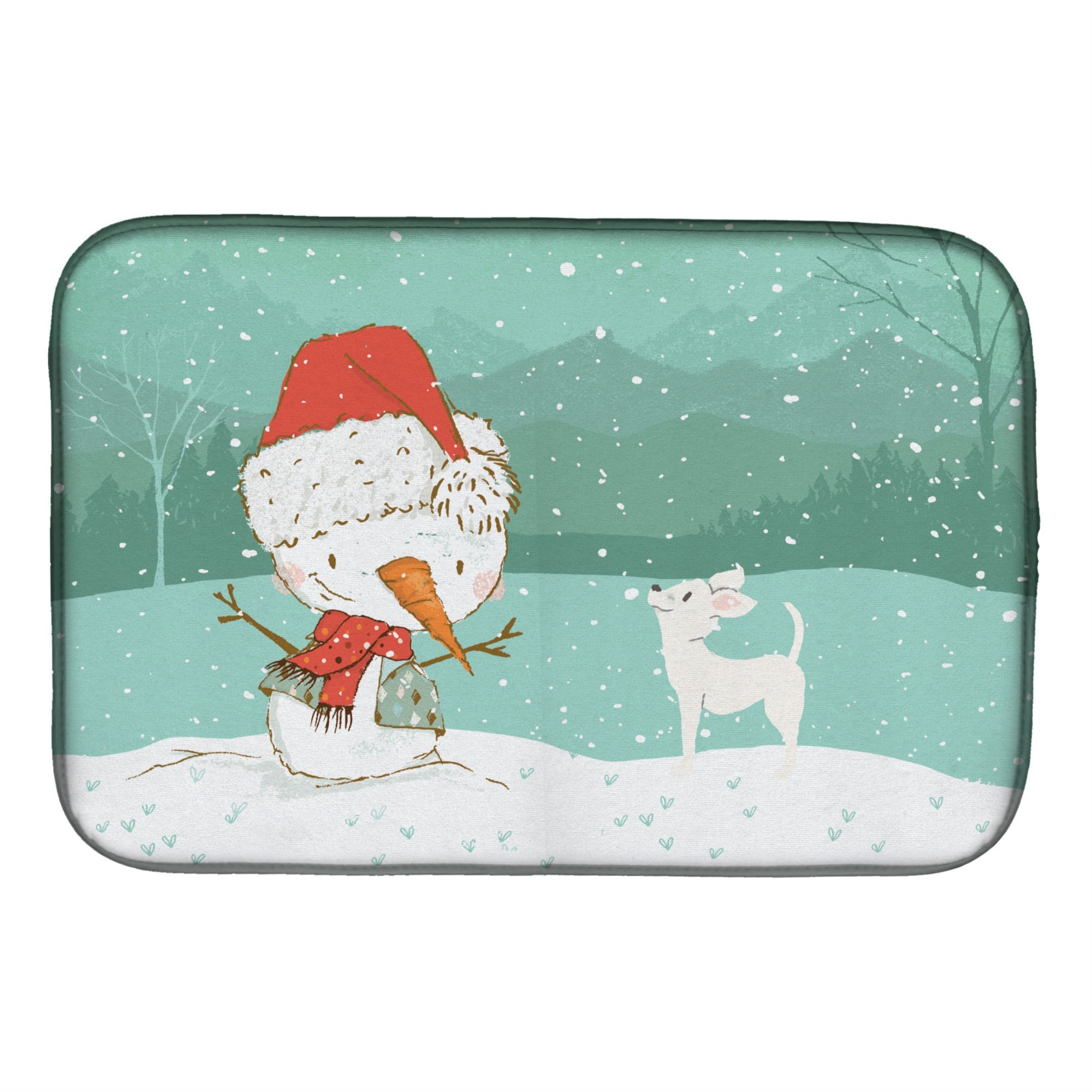 Caroline'S Treasures White Chihuahua Snowman Christmas Dish Drying Mat, 14 X 21