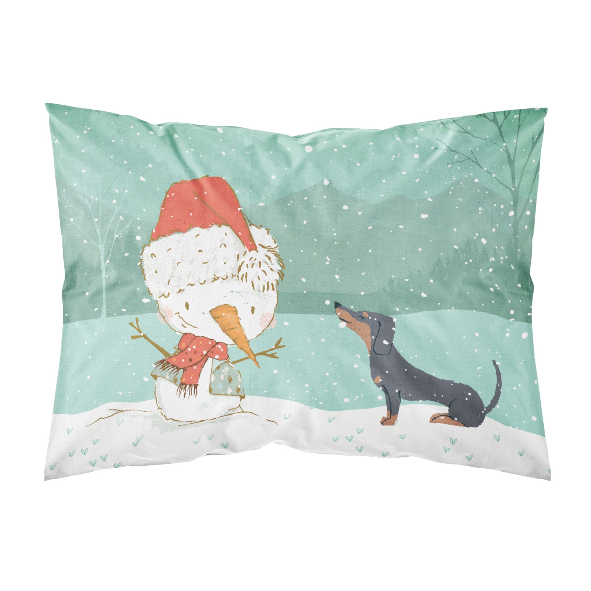 Caroline'S Treasures Snowman Black Tan Dachshund Christmas Fabric Standard Pillowcase