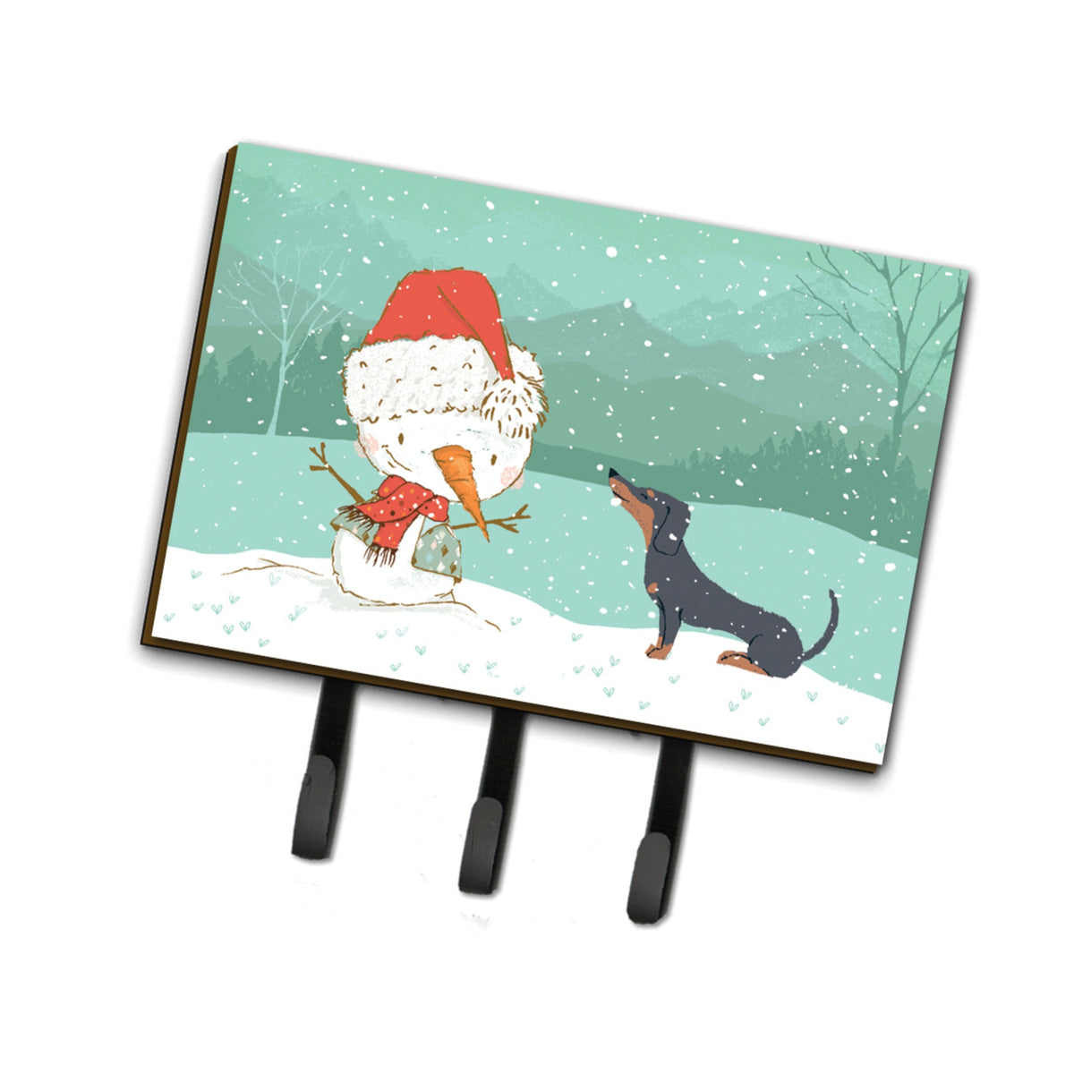 Caroline'S Treasures Black Tan Dachshund Snowman Christmas Leash Or Key Holder Hooks, Multicolor