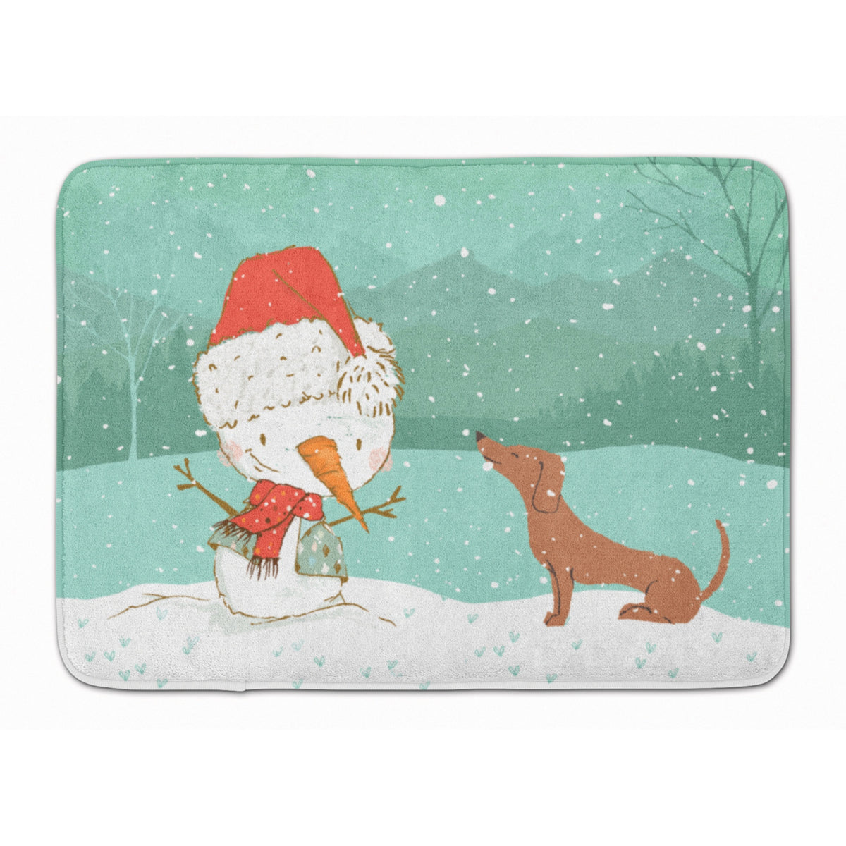 Caroline'S Treasures Red Dachshund Snowman Christmas Machine Washable Memory Foam Mat, Multicolor