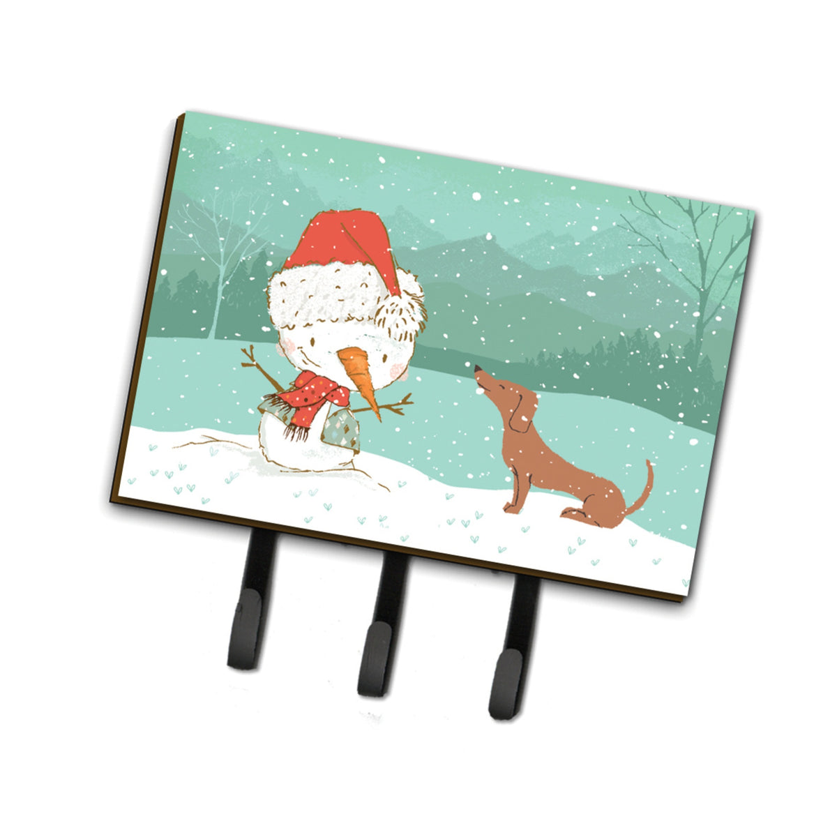 Caroline'S Treasures Red Dachshund Snowman Christmas Leash Or Key Holder Hooks, Multicolor