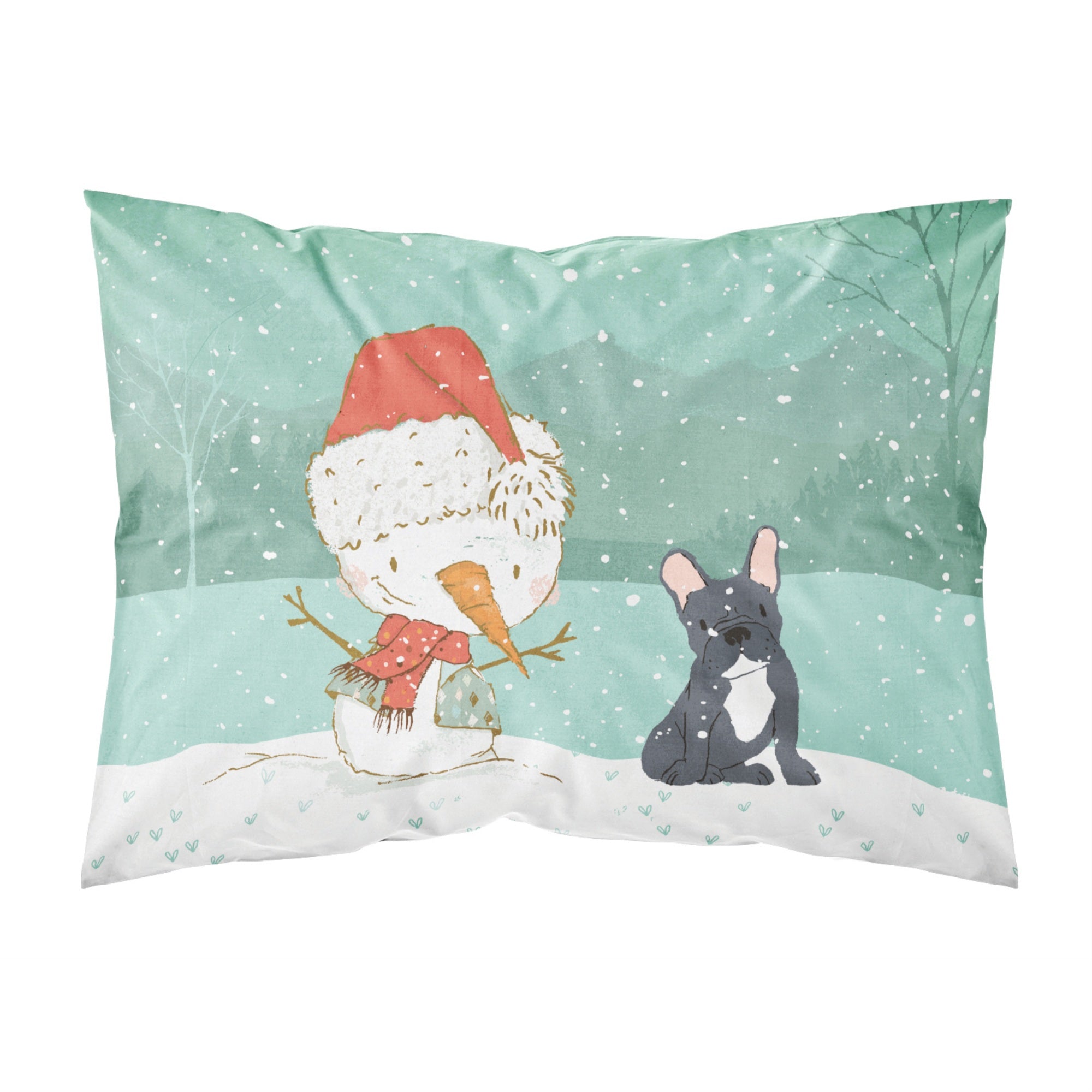 Caroline'S Treasures Snowman Black French Bulldog Christmas Fabric Standard Pillowcase
