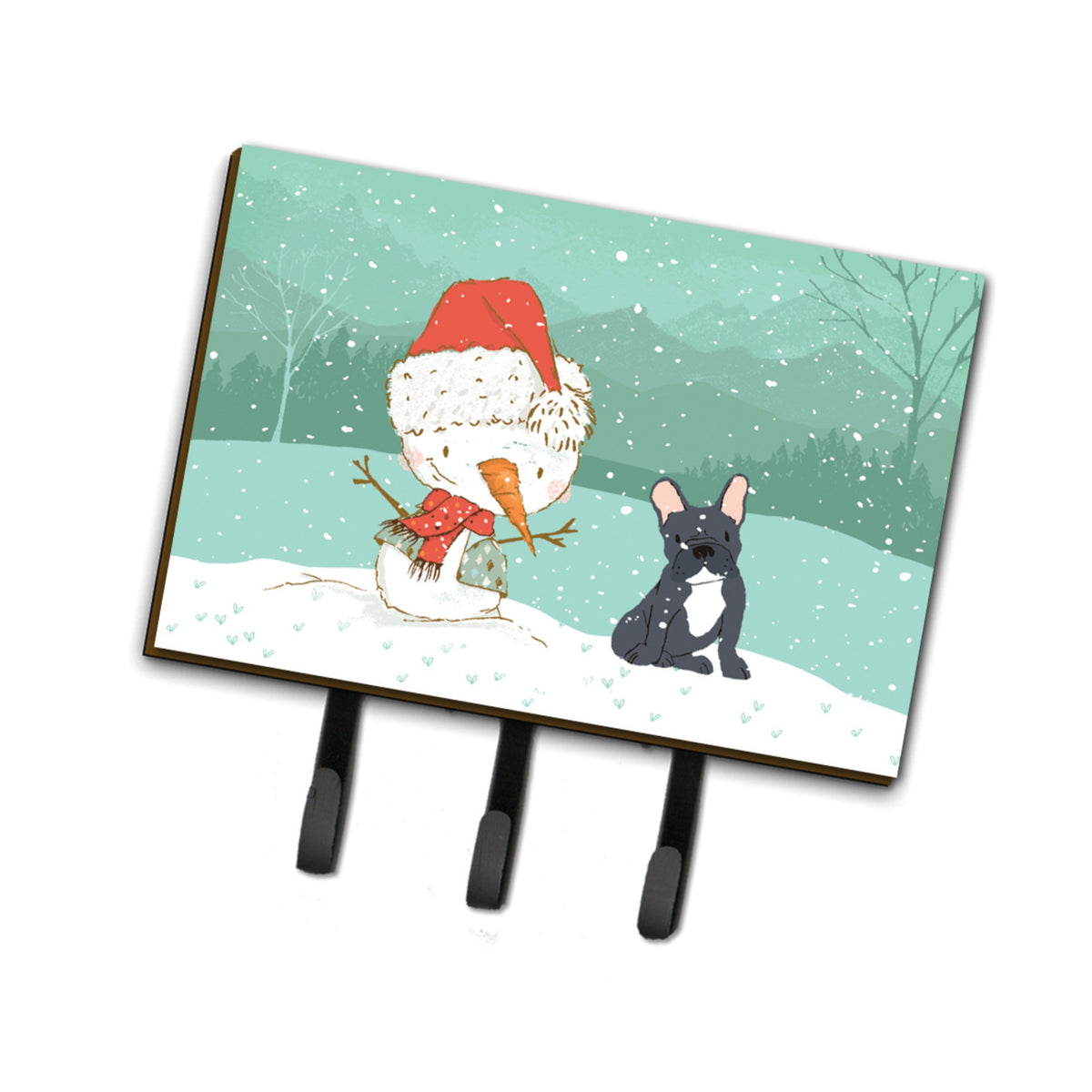 Caroline'S Treasures Black French Bulldog Snowman Christmas Leash Or Key Holder Hooks, Multicolor