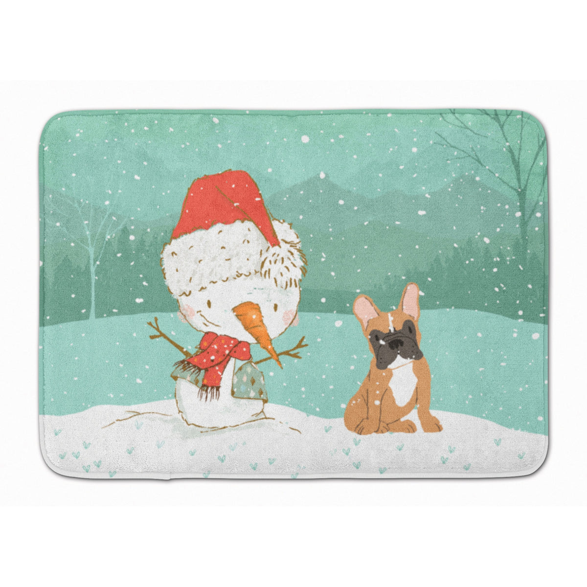 Caroline'S Treasures Fawn French Bulldog Snowman Christmas Machine Washable Memory Foam Mat, Multicolor