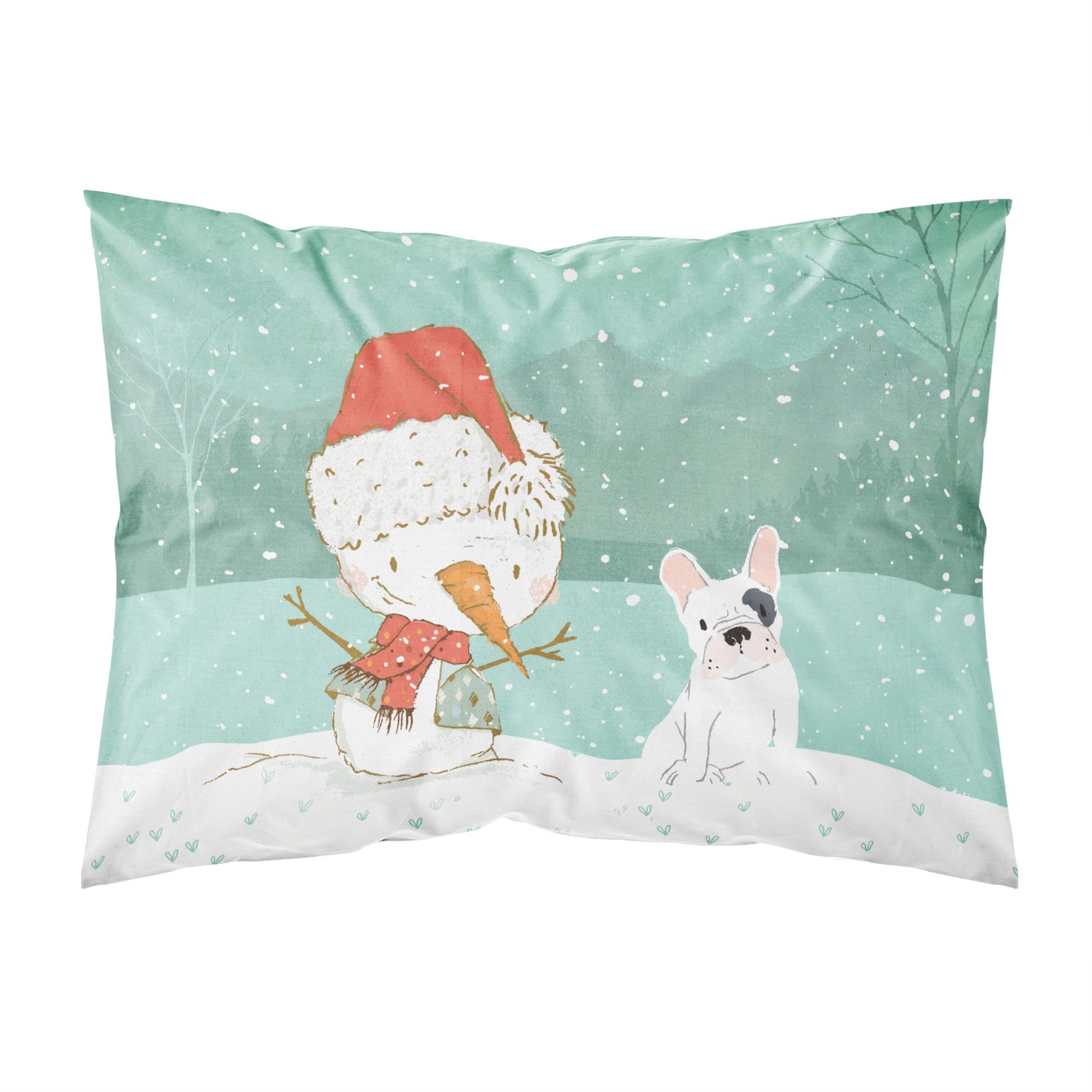 Caroline'S Treasures Snowman Piebald French Bulldog Christmas Fabric Standard Pillowcase