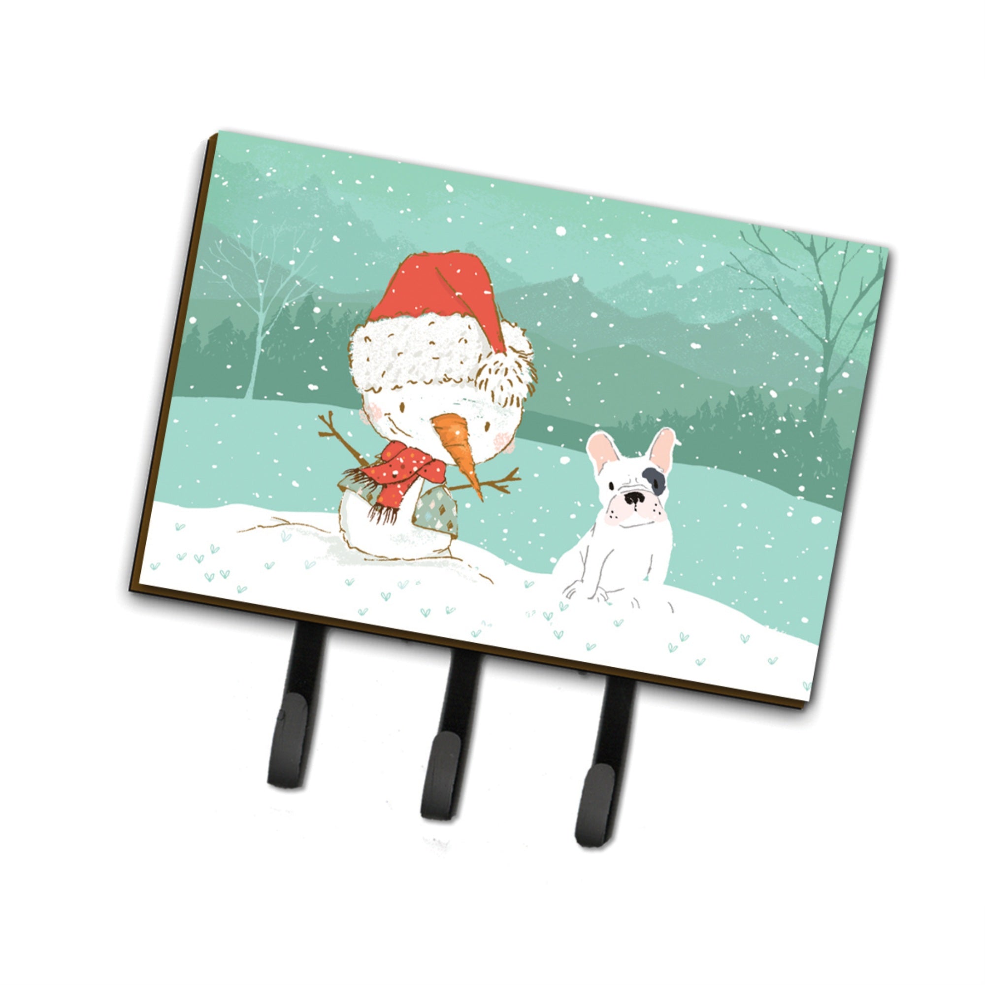 Caroline'S Treasures Piebald French Bulldog Snowman Christmas Leash Or Key Holder Hooks, Multicolor