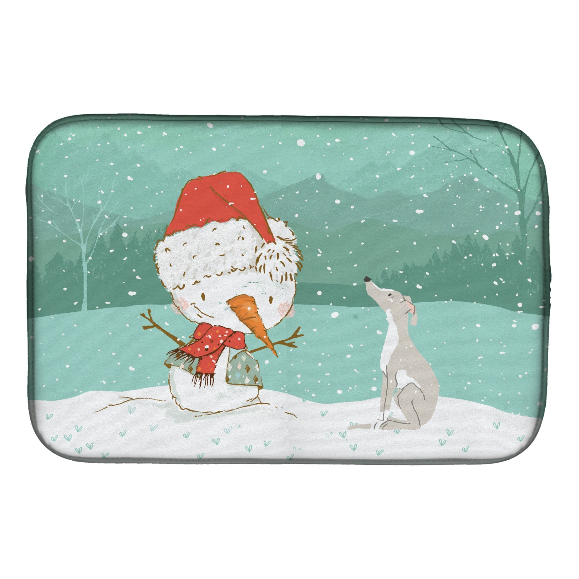 Caroline'S Treasures Italian Greyhound Snowman Christmas Dish Drying Mat, 14 X 21, Multicolor