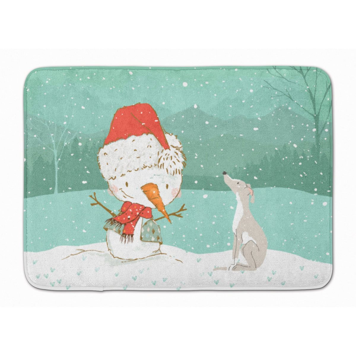 Caroline'S Treasures Italian Greyhound Snowman Christmas Machine Washable Memory Foam Mat, Multicolor