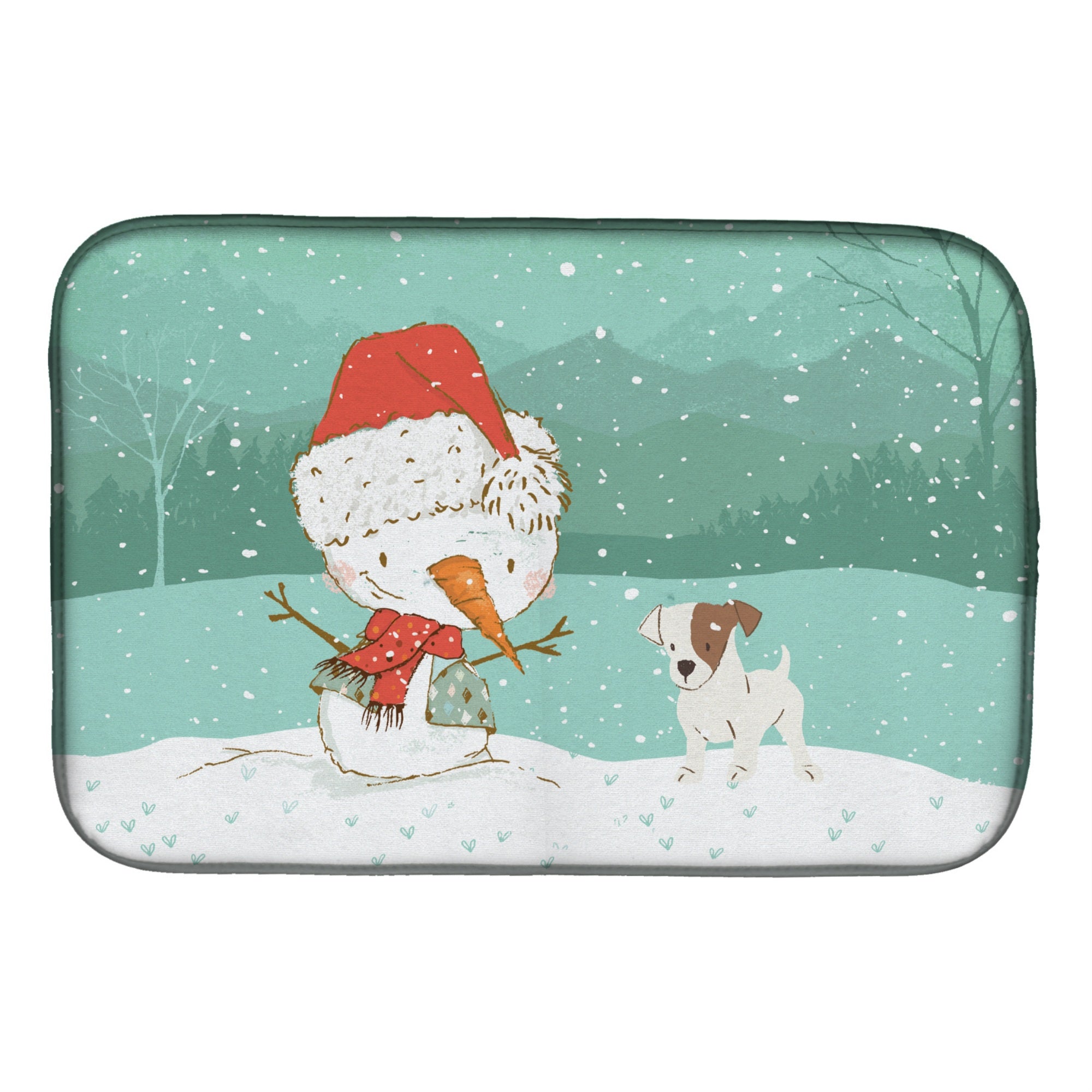Caroline'S Treasures Jack Russell Terrier Snowman Christmas Dish Drying Mat, 14 X 21