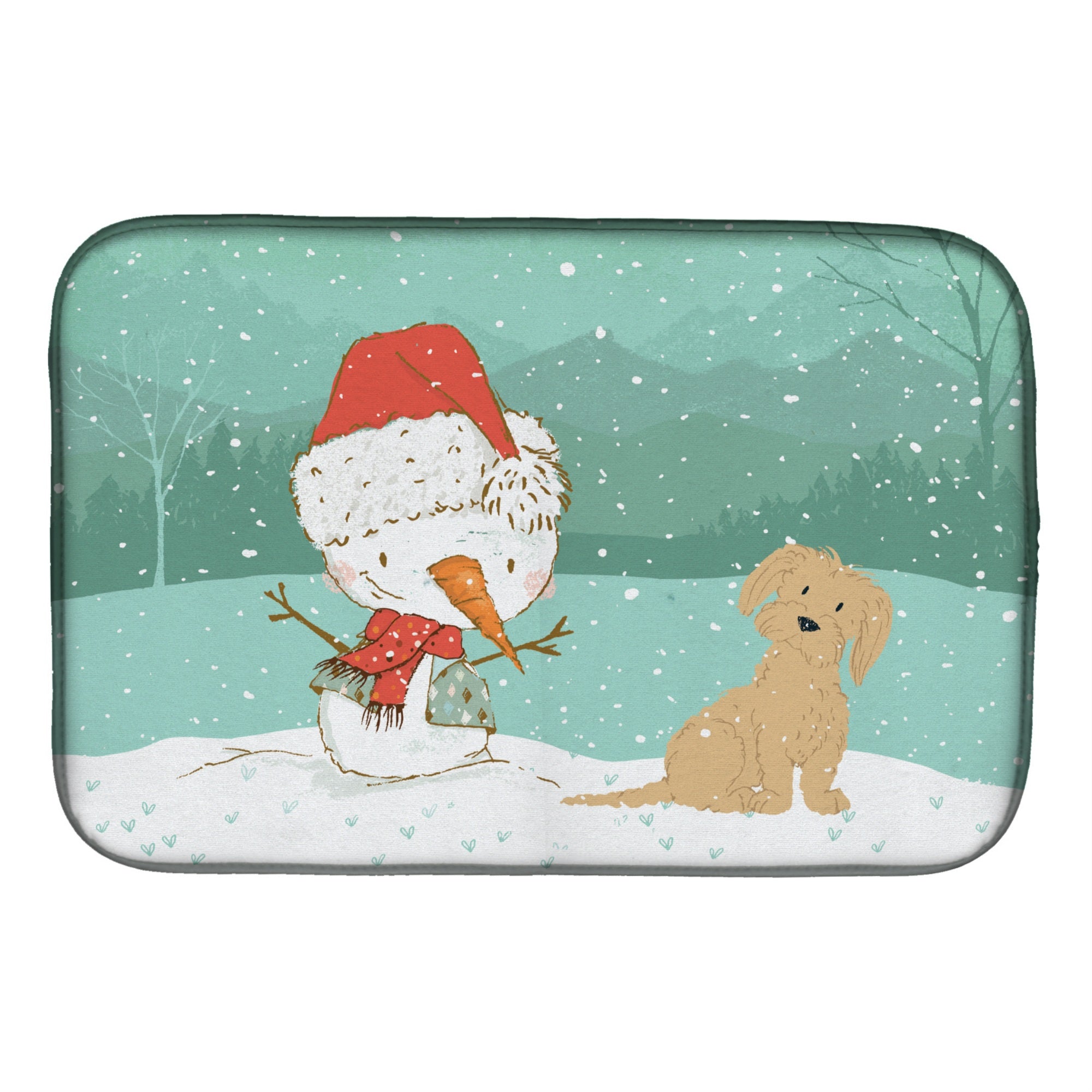 Caroline'S Treasures Brown Maltese Snowman Christmas Dish Drying Mat, 14 X 21, Multicolor