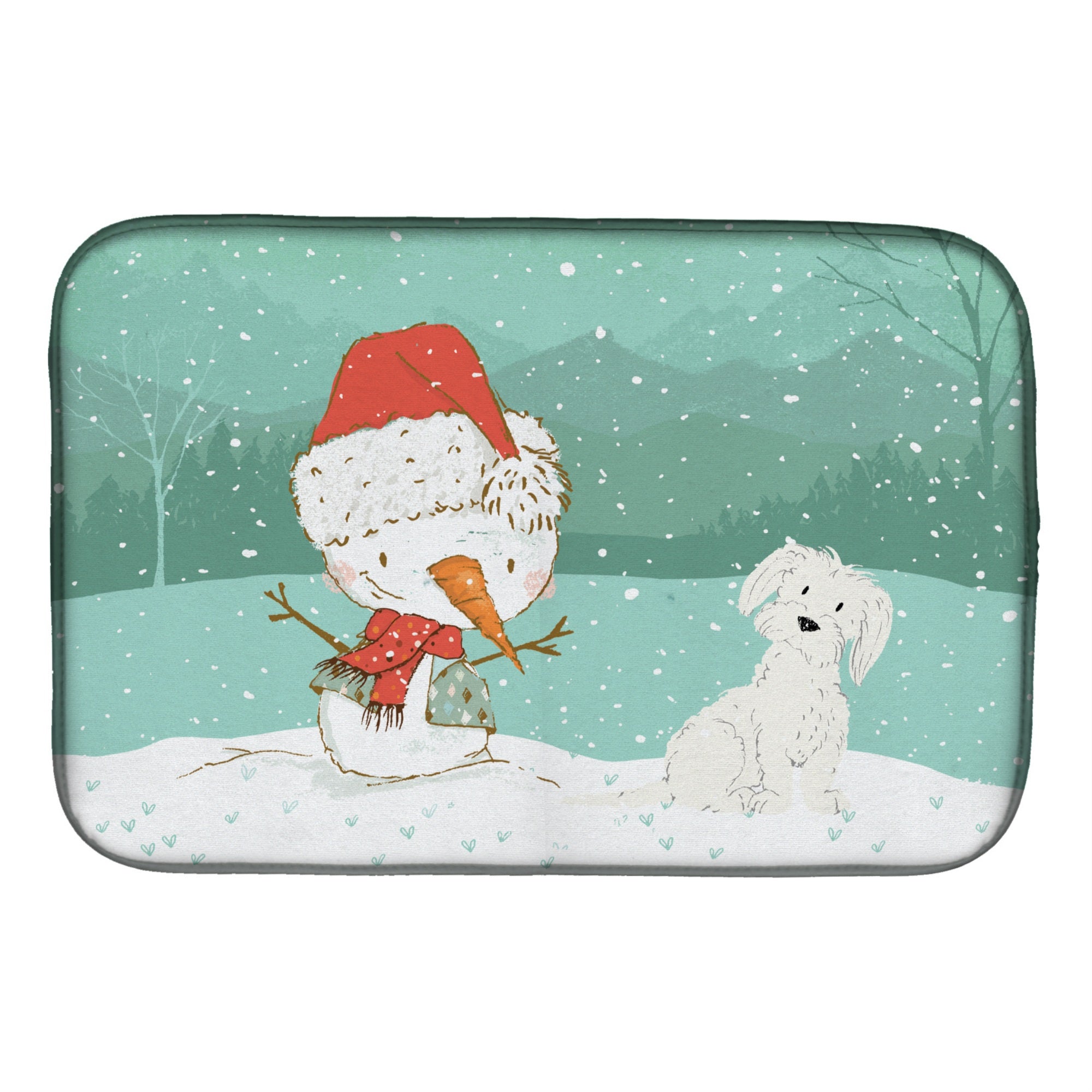 Caroline'S Treasures Maltese Snowman Christmas Dish Drying Mat, 14 X 21, Multicolor