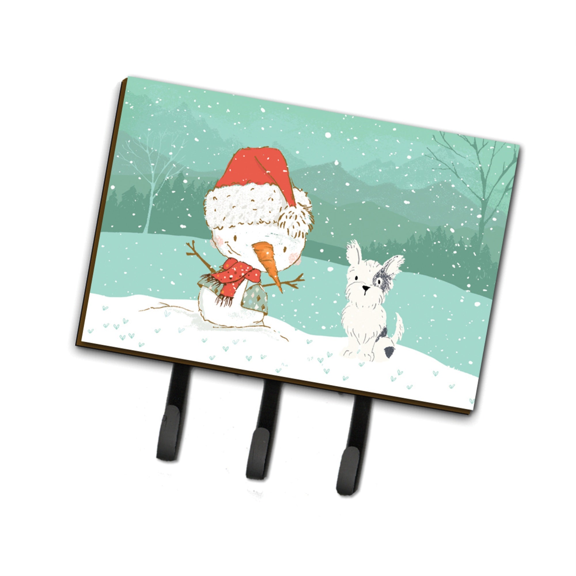 Caroline'S Treasures Black And White Terrier Snowman Christmas Leash Or Key Holder Hooks, Multicolor